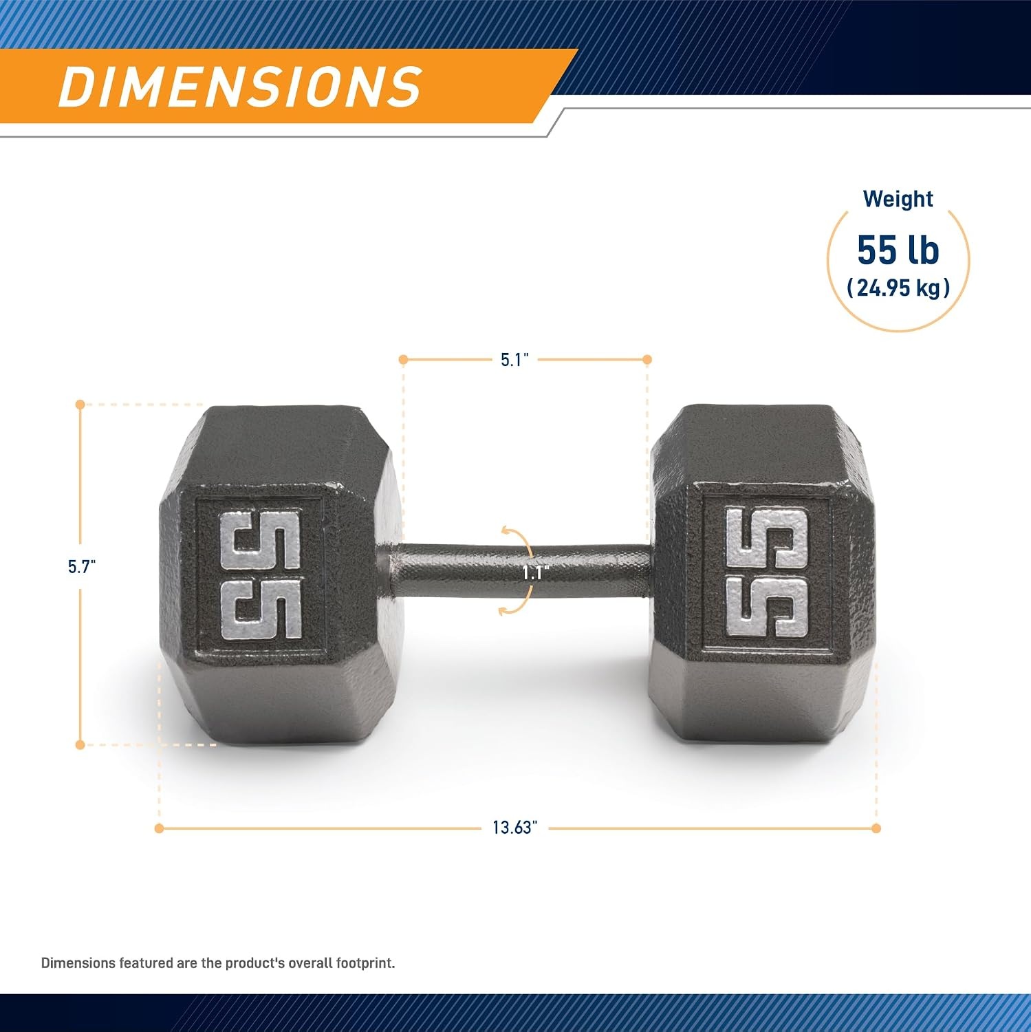 Marcy Cast Iron Hex Dumbbells Collection – Available size from 3-lb to 100-lb, SOLD INDIVIDUALLY(55lbs)