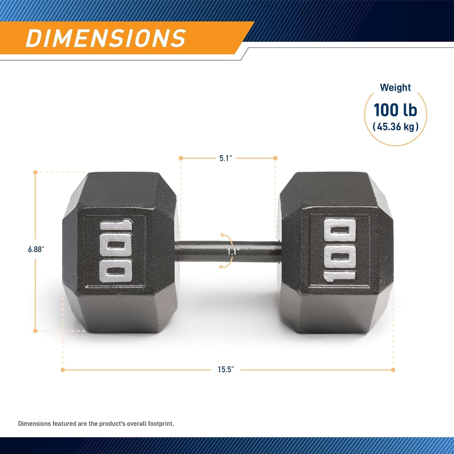 Marcy Cast Iron Hex Dumbbells Collection – Available size from 3-lb to 100-lb, SOLD INDIVIDUALLY(100lbs)