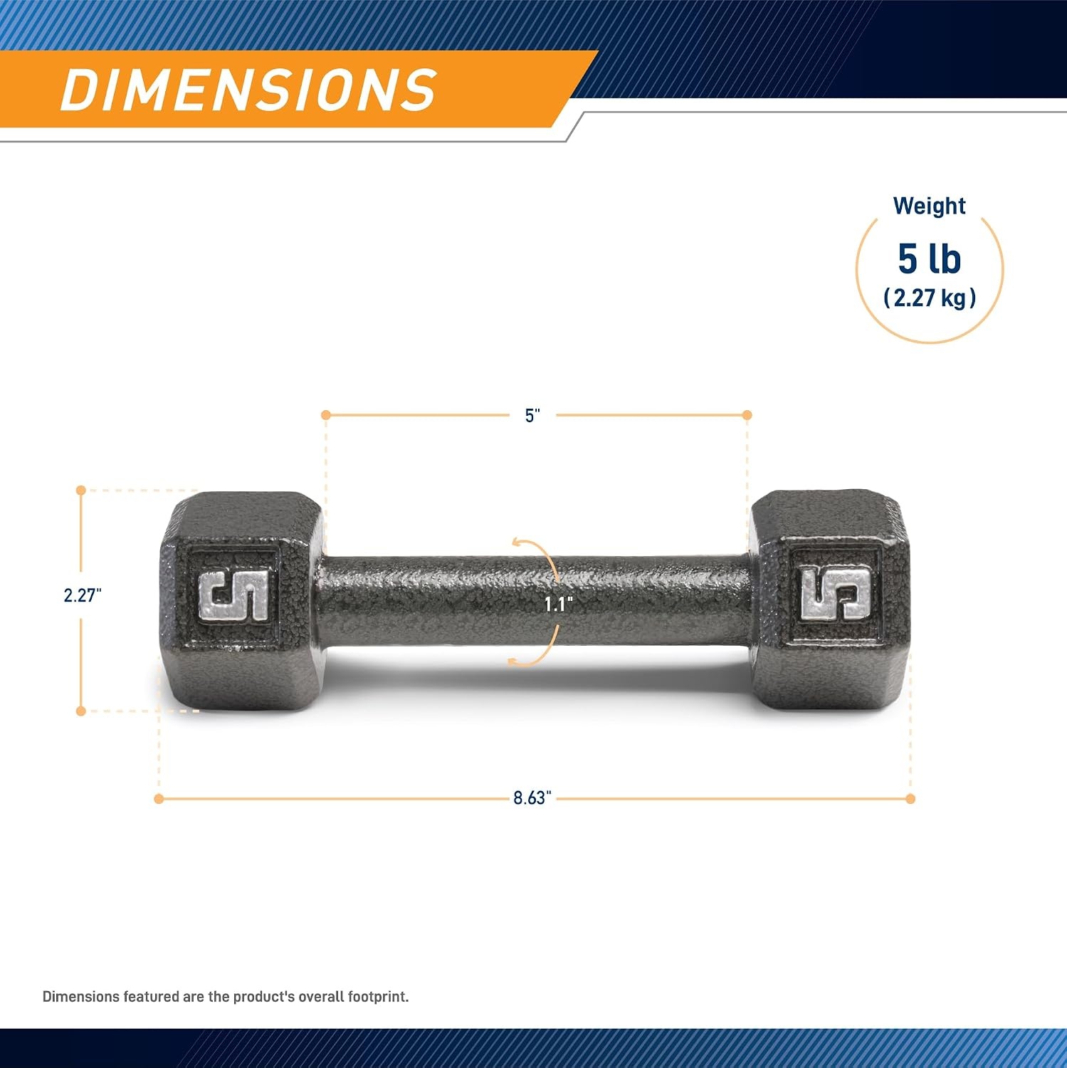 Marcy Cast Iron Hex Dumbbells Collection – Available size from 3-lb to 100-lb, SOLD INDIVIDUALLY(5lbs)