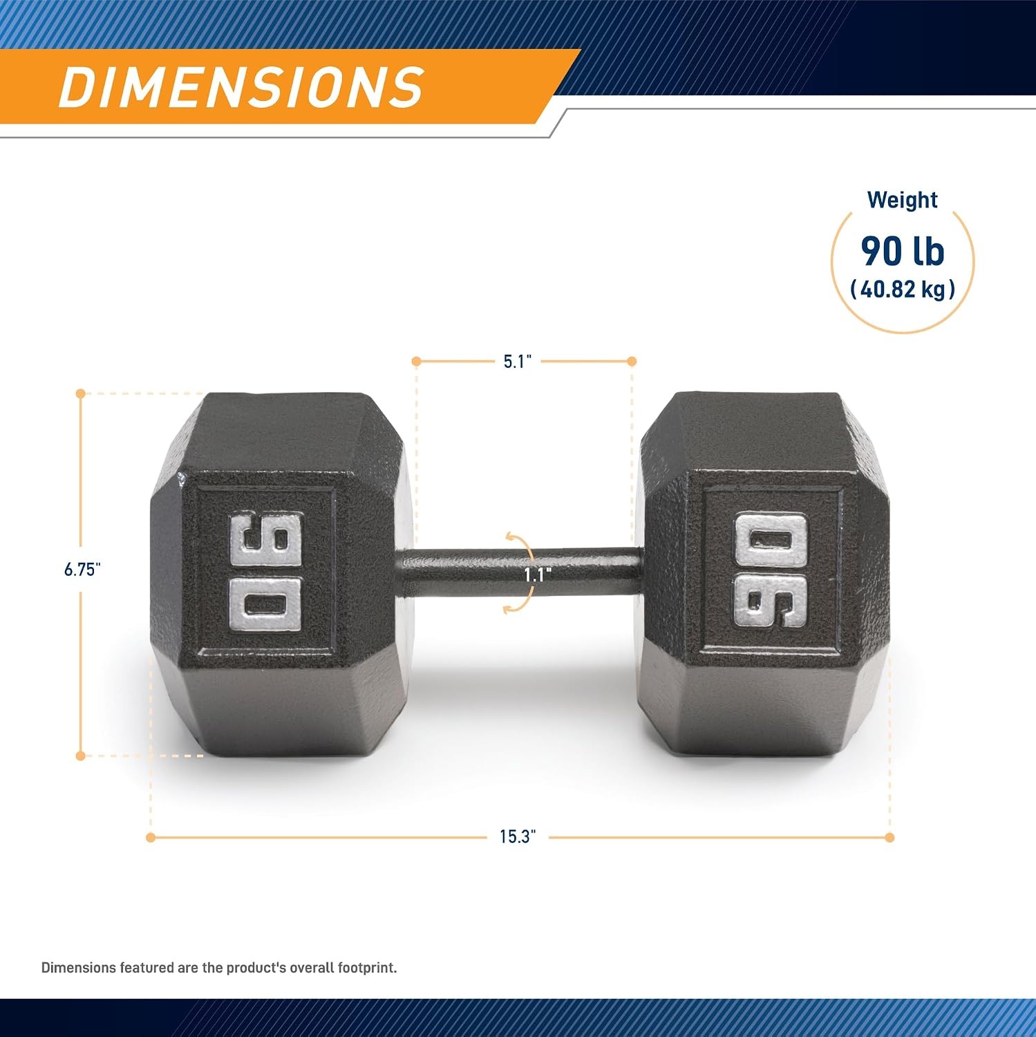 Marcy Cast Iron Hex Dumbbells Collection – Available size from 3-lb to 100-lb, SOLD INDIVIDUALLY(90lbs)