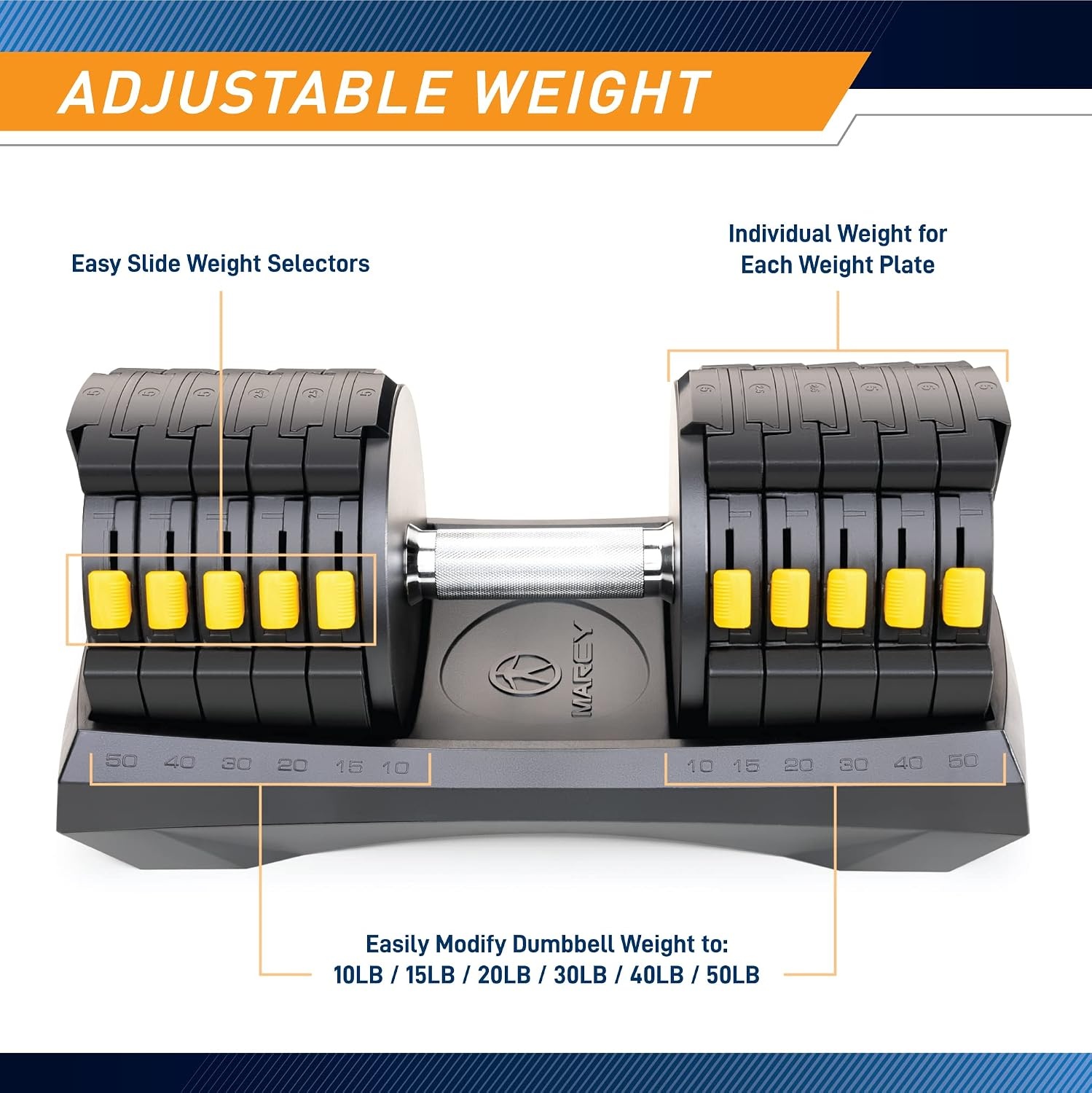Marcy Adjustable Dumbbell System – 6-in-1 Free Weights for Home Gym, 50 lbs Single or 100 lbs Pair Options for Strength Training(50lb  Single)