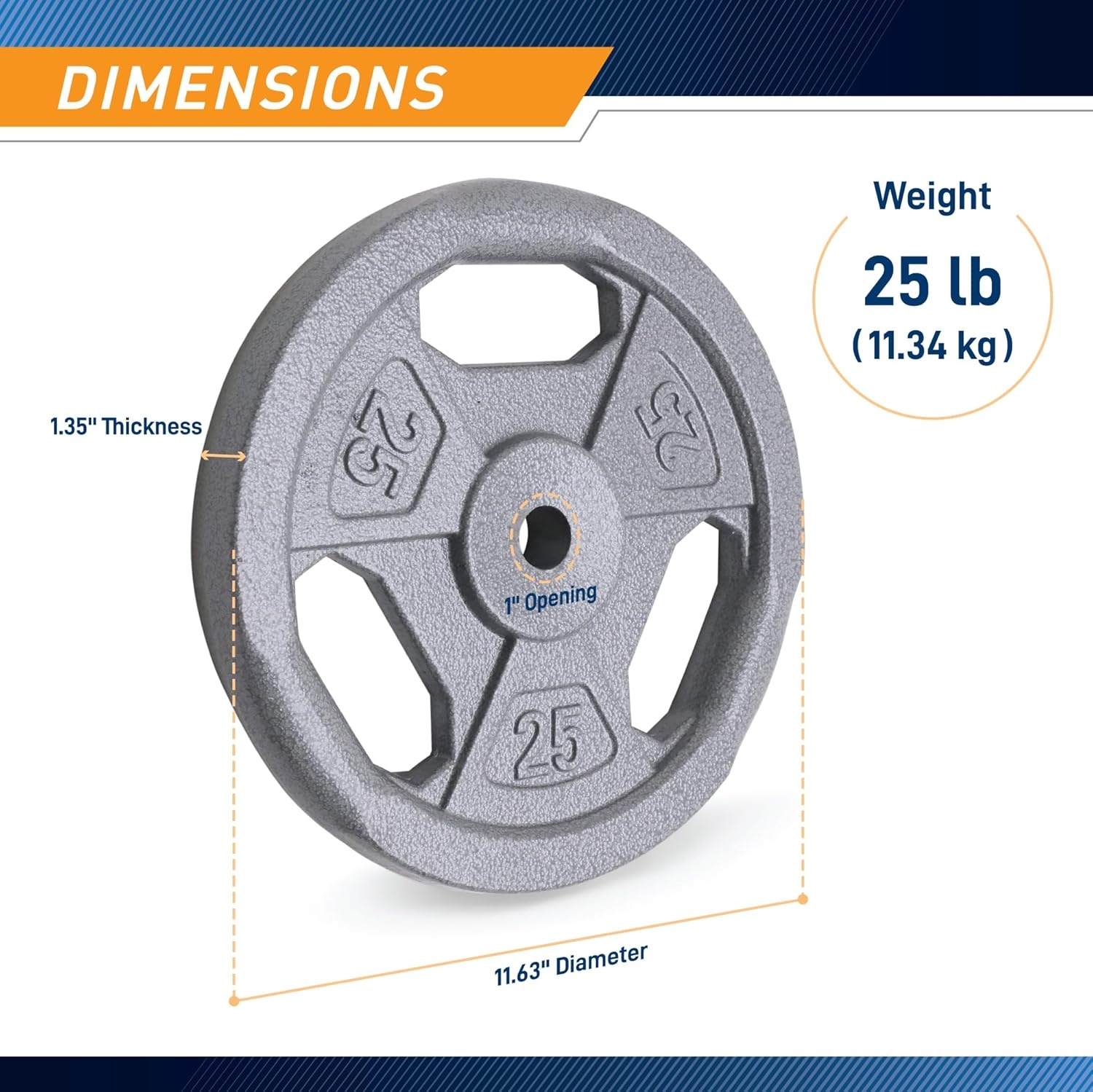 Marcy Classic 1″ Cast Iron Standard Grip Plates for Strength Training and Weightlifting(E. 25lb_Single)
