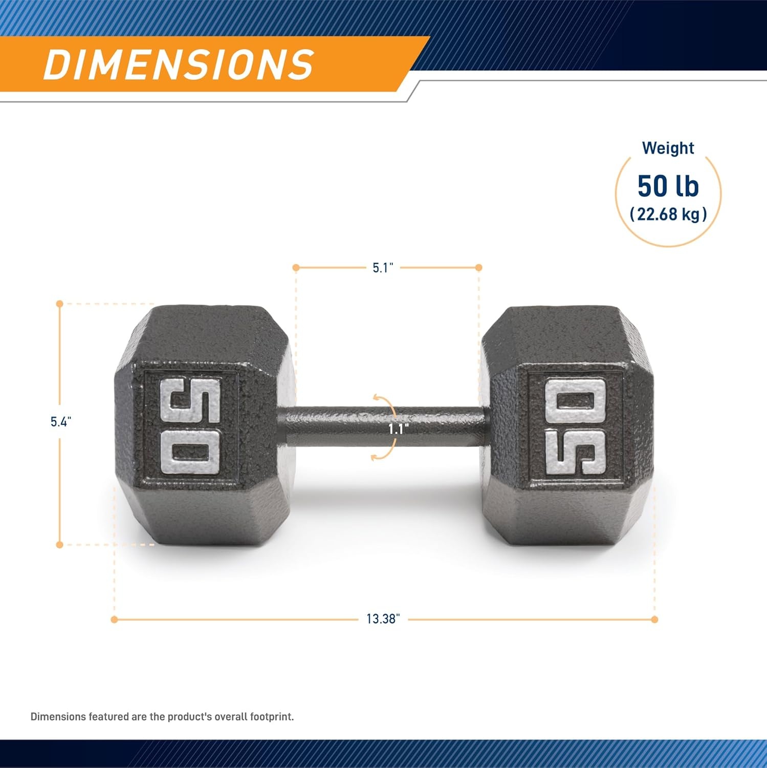 Marcy Cast Iron Hex Dumbbells Collection – Available size from 3-lb to 100-lb, SOLD INDIVIDUALLY(50lbs)