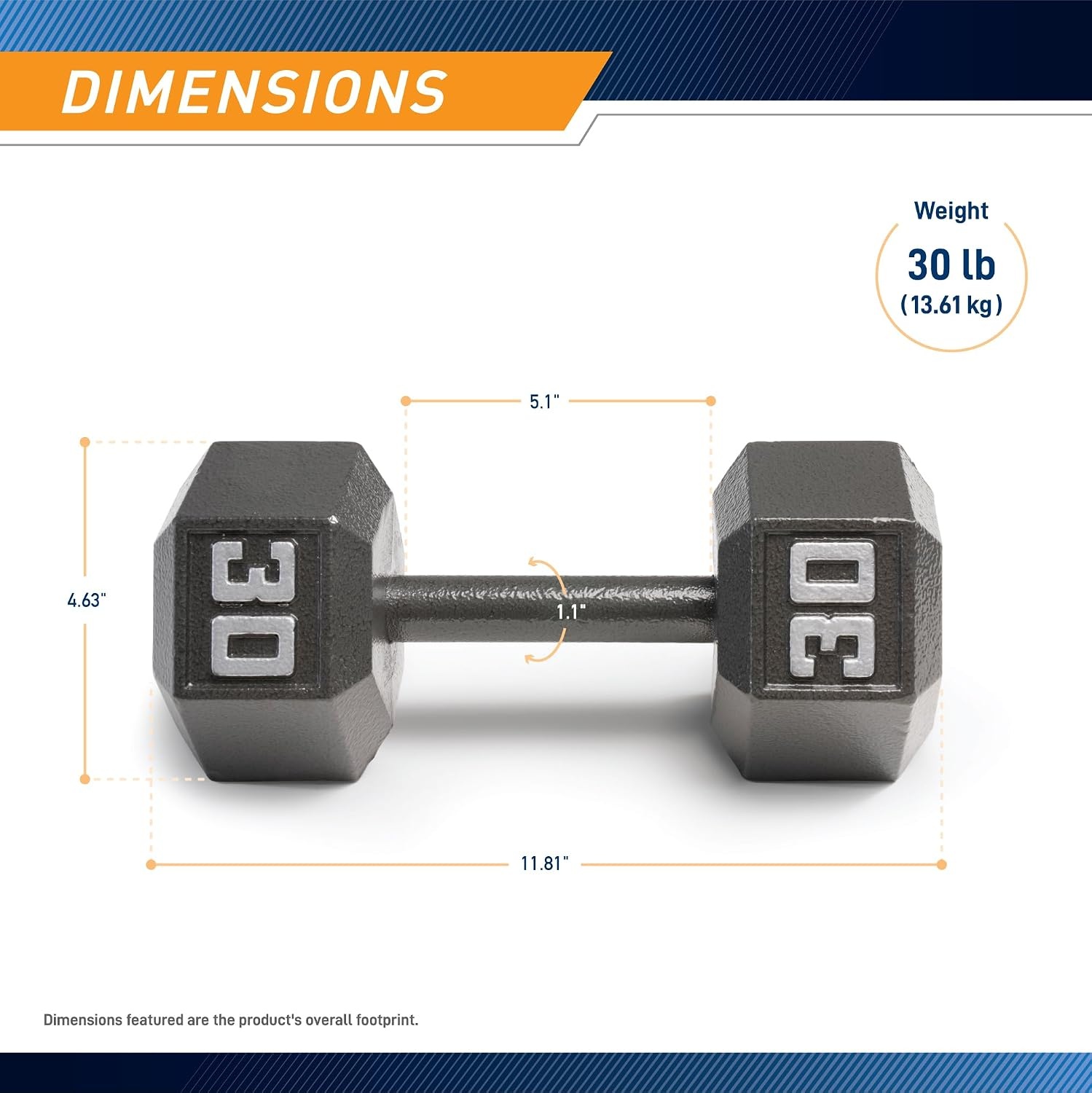 Marcy Cast Iron Hex Dumbbells Collection – Available size from 3-lb to 100-lb, SOLD INDIVIDUALLY(30lbs)