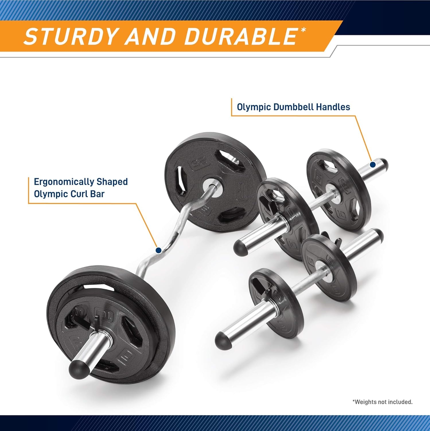 Marcy Hollow Curl Bar and Dumbbell Handle Set with Spring Collars(2 inch Diameter)