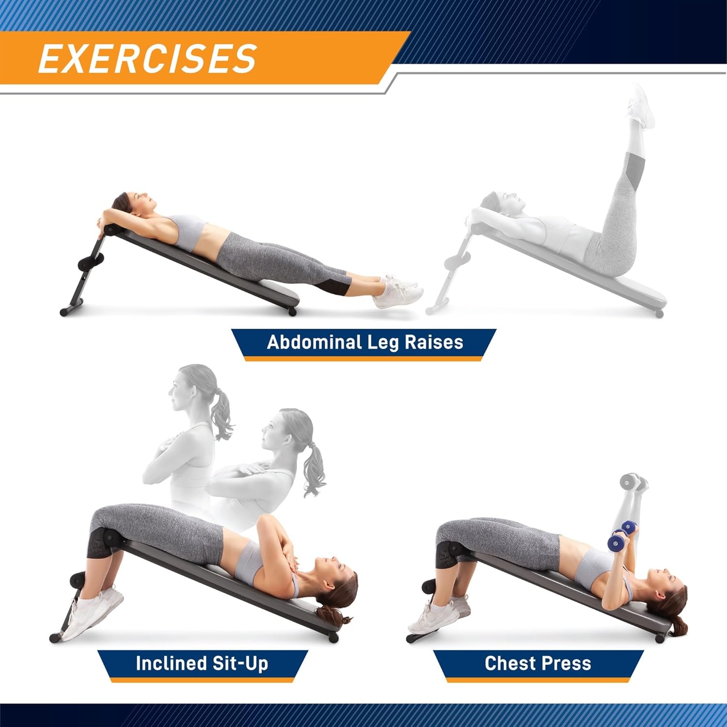 Marcy Utility Slant Board Exercise Bench for Strength Training and Home Gym Workouts(Charcoal)