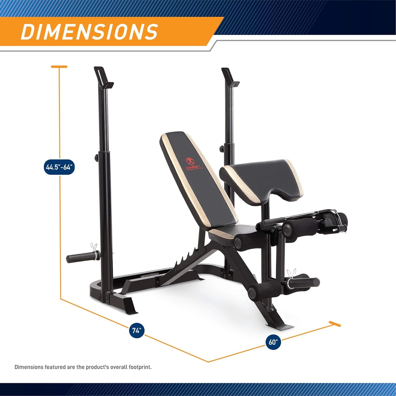 Marcy Olympic Workout Bench for Home Gym Strength Training Equipment with Preacher Curl Pad and Weight Rack Storage, White/Black(Two-piece)