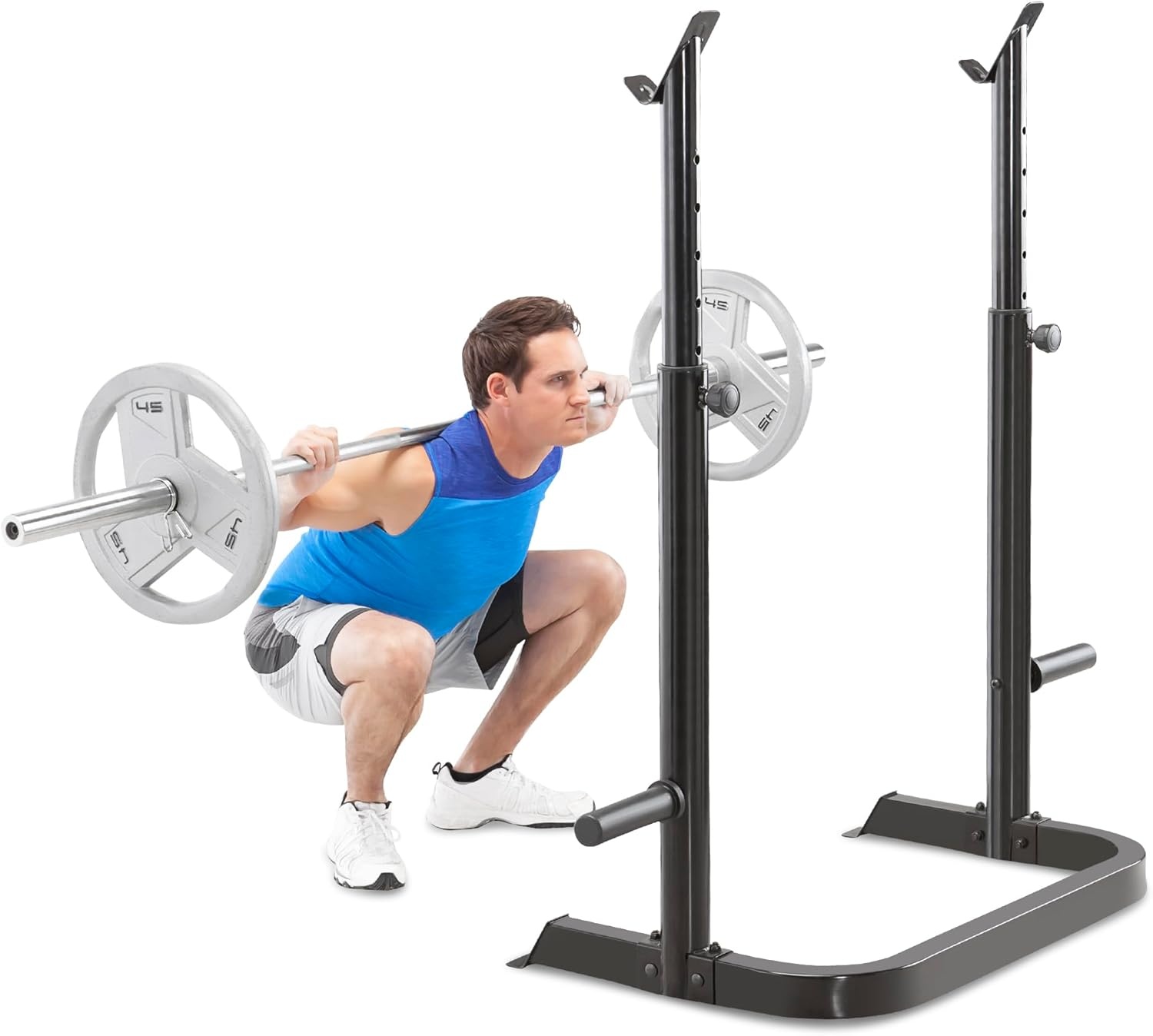 Marcy Olympic Workout Bench for Home Gym Strength Training Equipment with Preacher Curl Pad and Weight Rack Storage, White/Black(Two-piece)