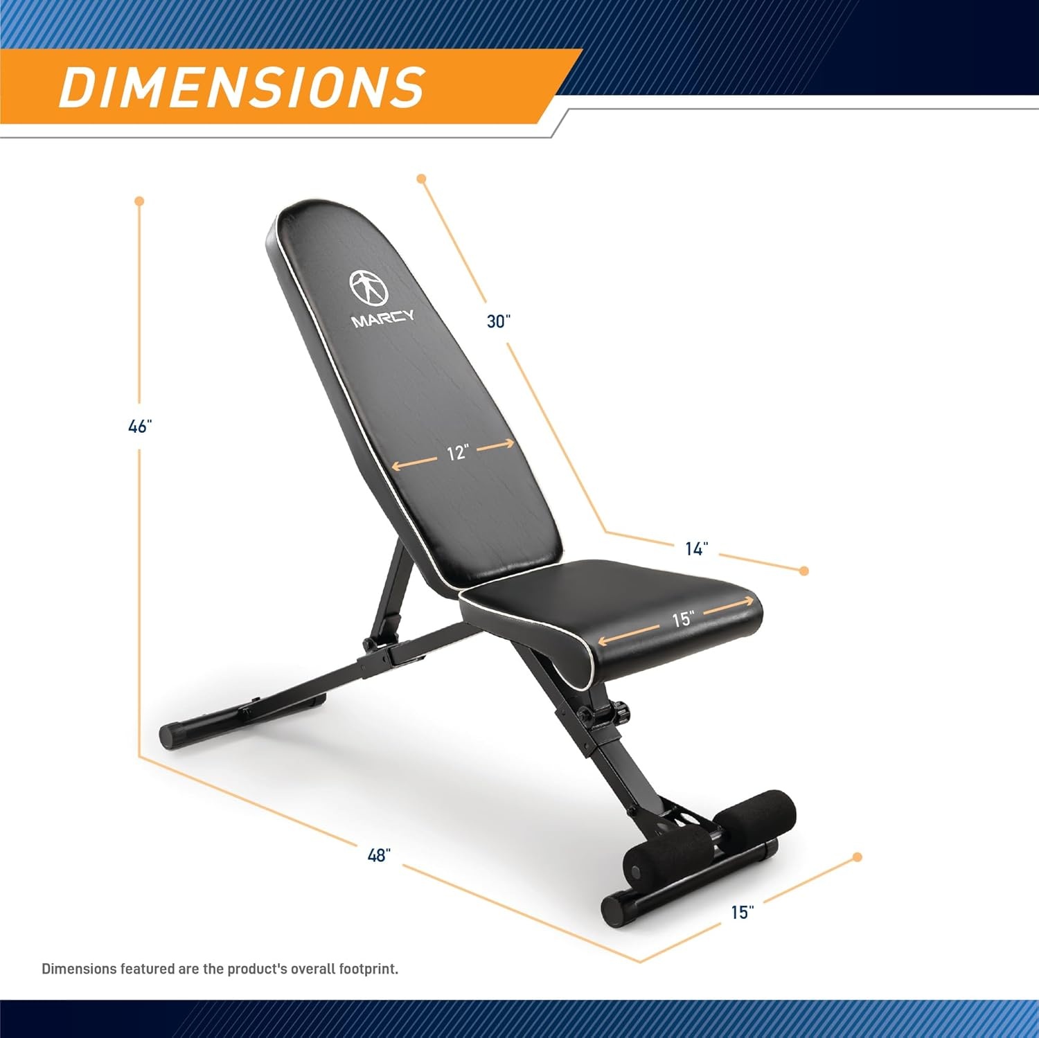 Marcy Foldable Adjustable Utility Weight Bench, Strength Training Home Gym for Full Body Workout(Black – Assembly Free)