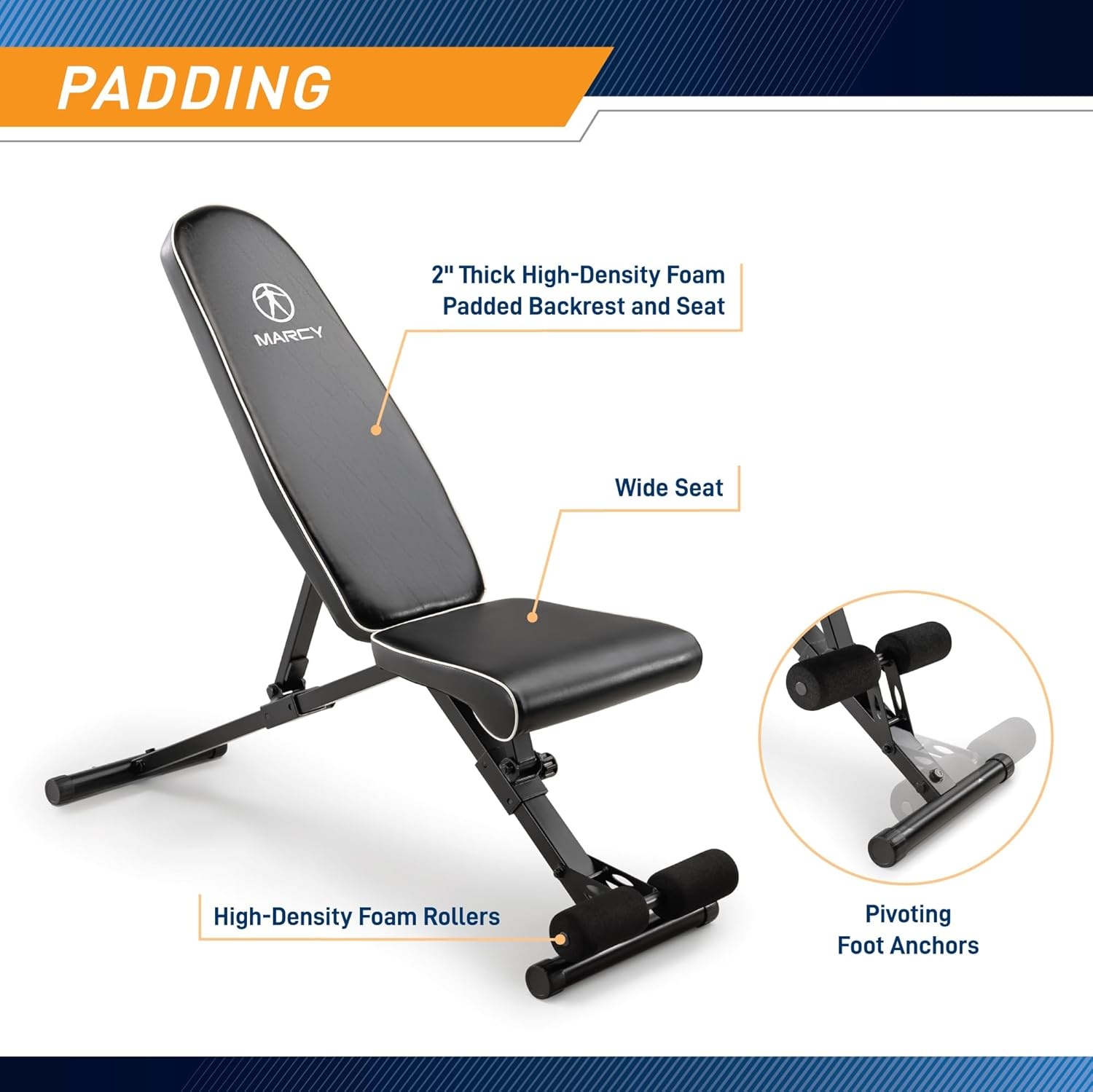 Marcy Foldable Adjustable Utility Weight Bench, Strength Training Home Gym for Full Body Workout(Black – Assembly Free)