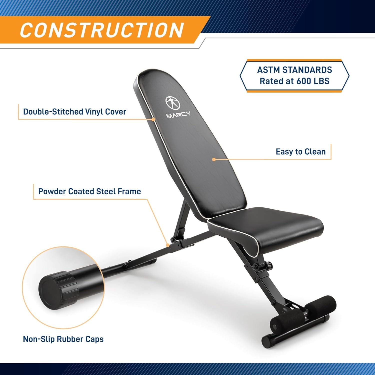 Marcy Foldable Adjustable Utility Weight Bench, Strength Training Home Gym for Full Body Workout(Black – Assembly Free)
