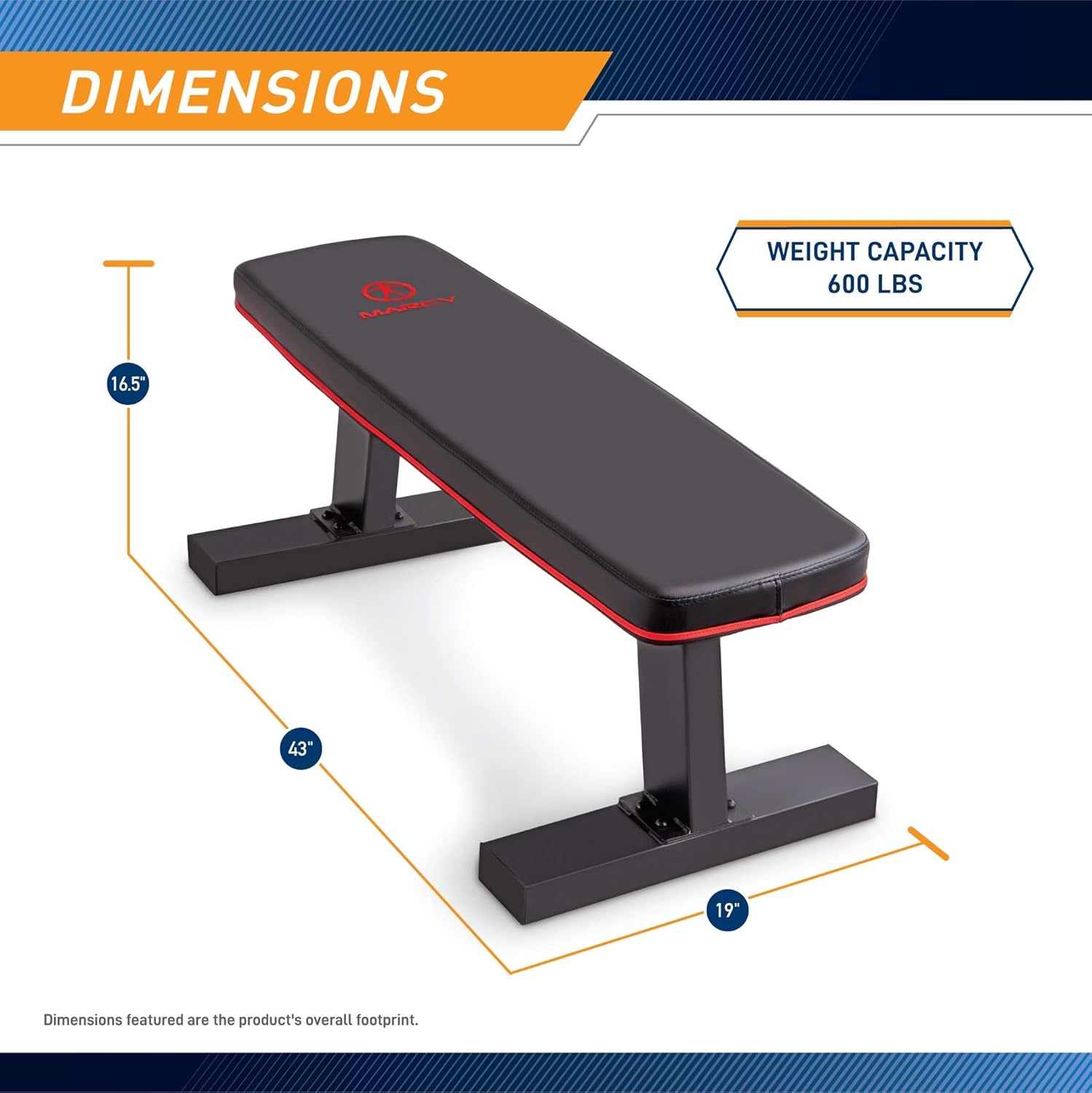 Marcy Flat Utility Weight Bench for Home Gym Weight Training and Ab Exercises(Deluxe – Red Trim)