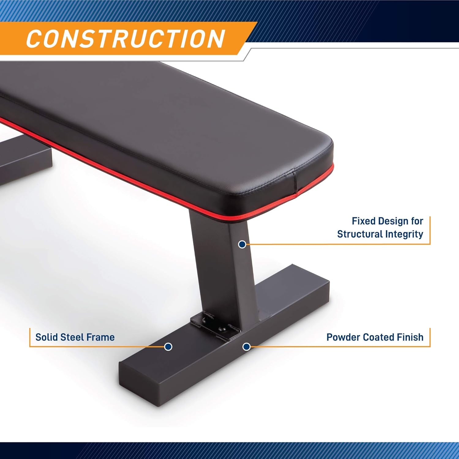 Marcy Flat Utility Weight Bench for Home Gym Weight Training and Ab Exercises(Deluxe – Red Trim)