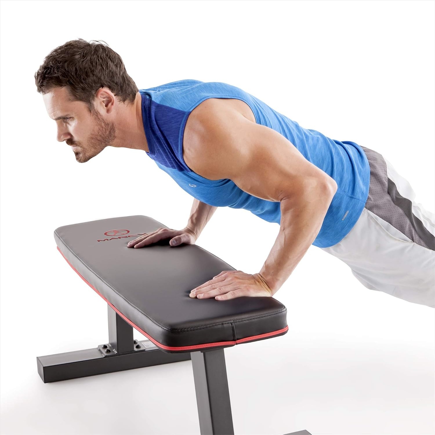 Marcy Flat Utility Weight Bench for Home Gym Weight Training and Ab Exercises(Deluxe – Red Trim)