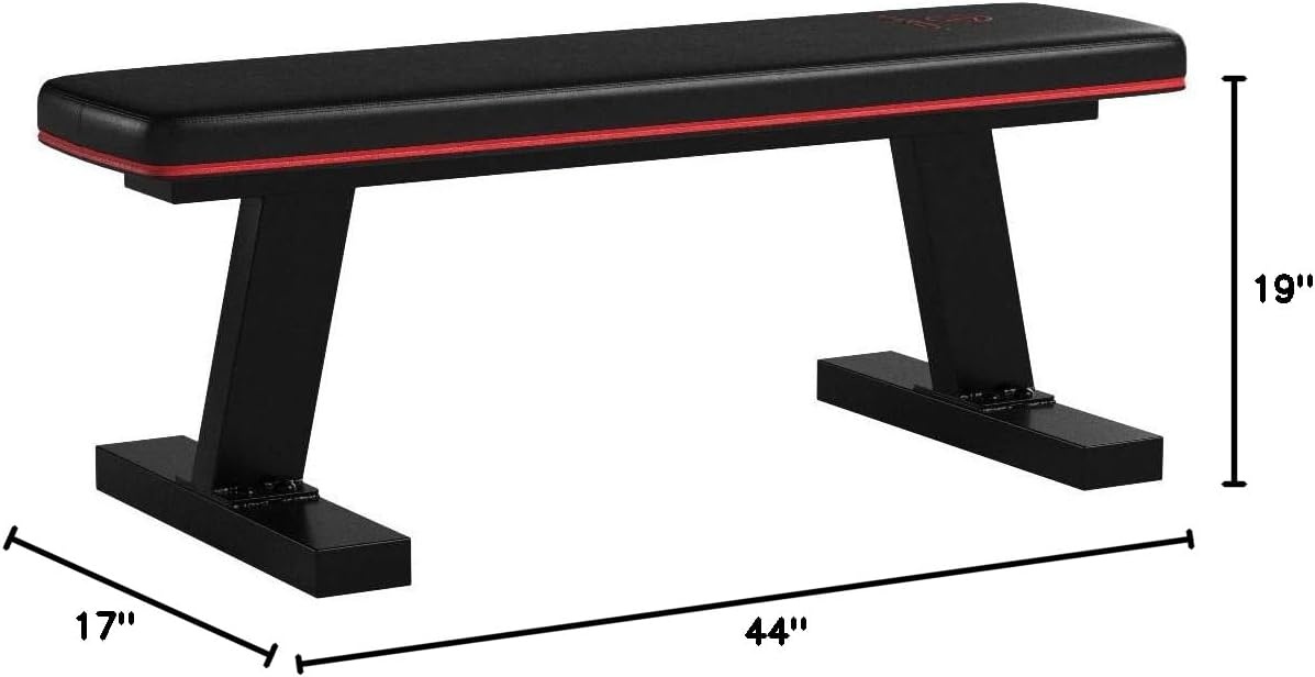 Marcy Flat Utility Weight Bench for Home Gym Weight Training and Ab Exercises(Deluxe – Red Trim)