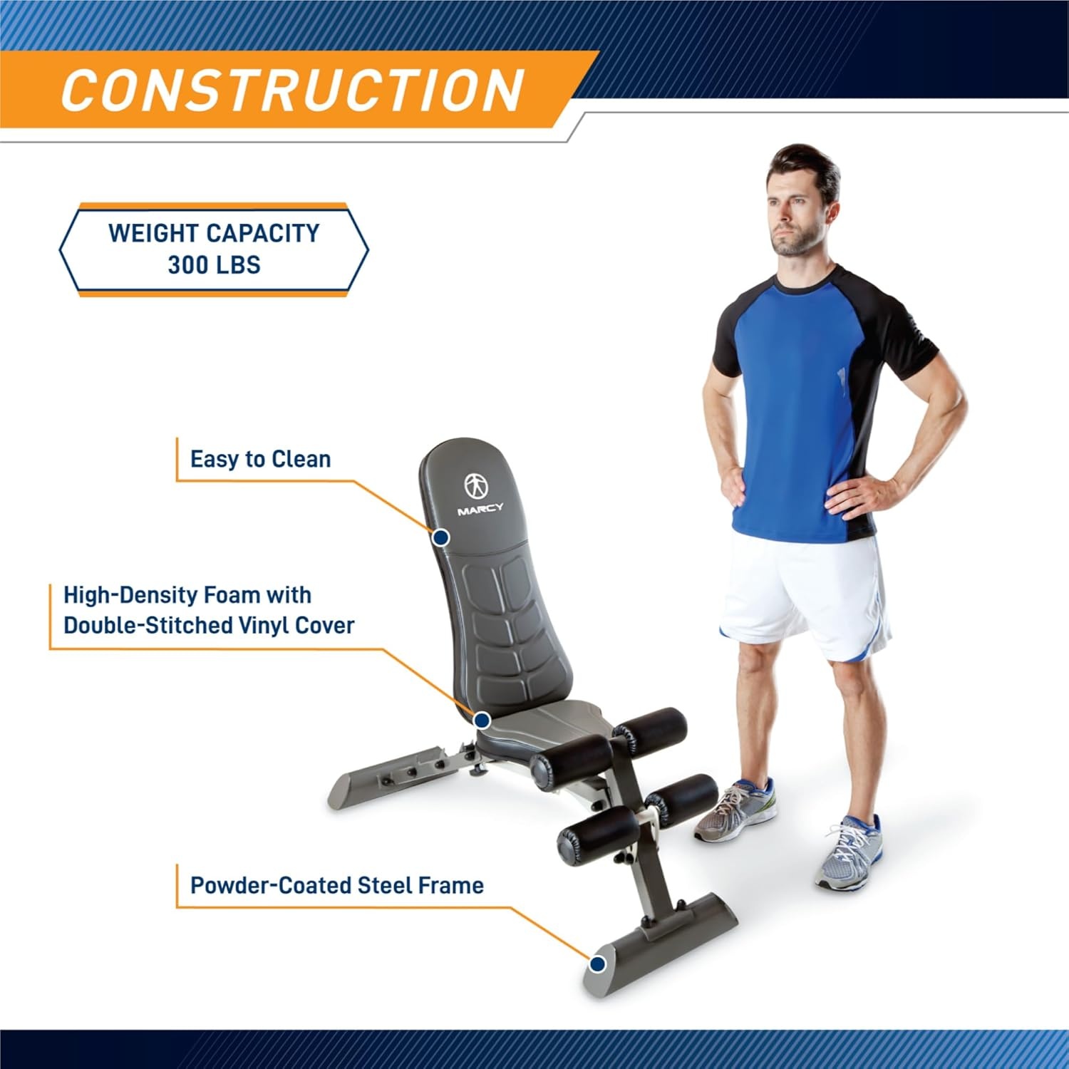 Marcy Deluxe Foldable Utility Bench Gym Equipment – SB-10100 , Black