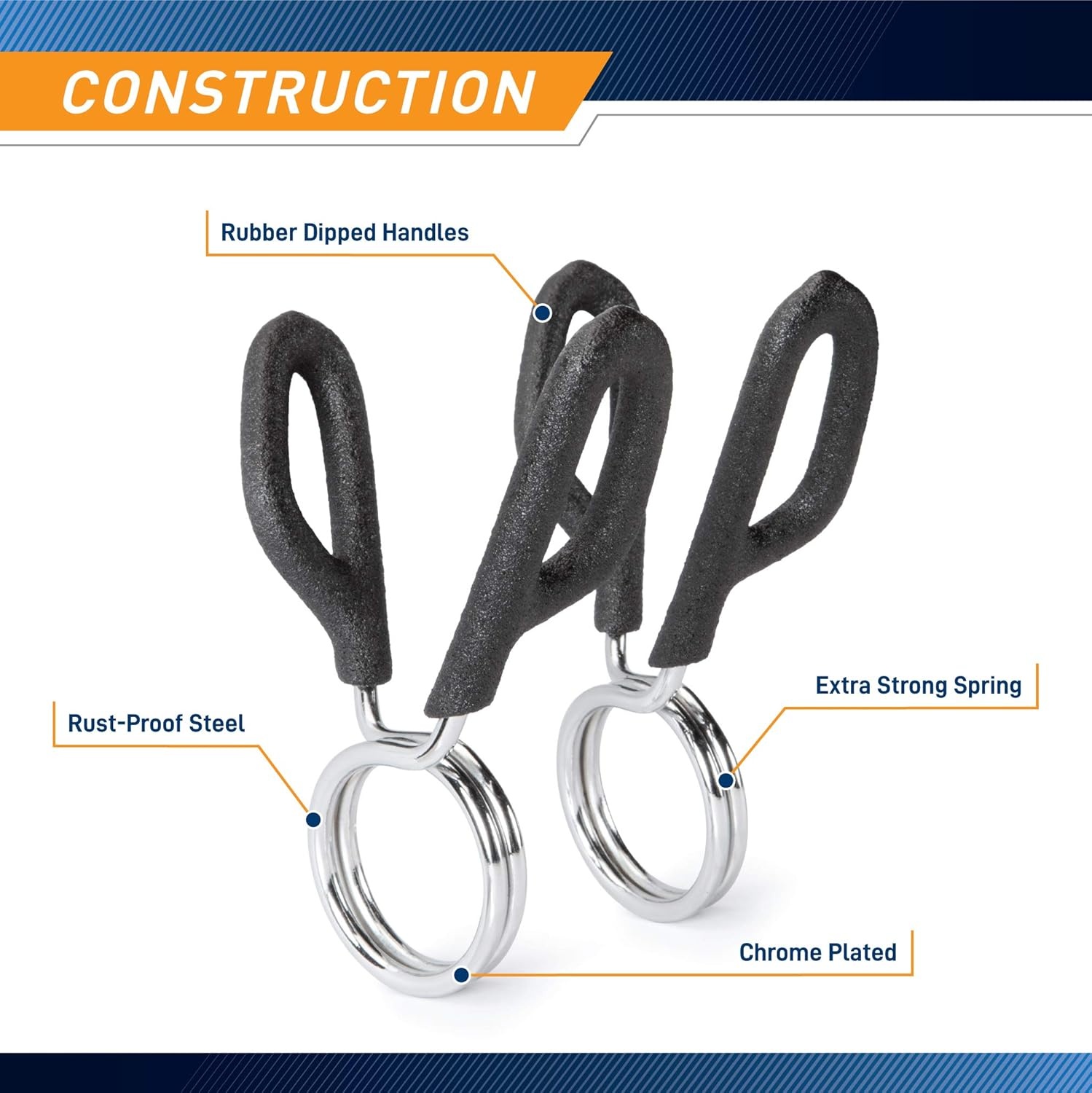 Marcy Olympic 2-Inch & Standard 1-Inch Barbell Spring Clip Collar Pair – Secure Weight Clamps for Safe Weightlifting, Powerlifting & Strength Training(1-Inch Standard)