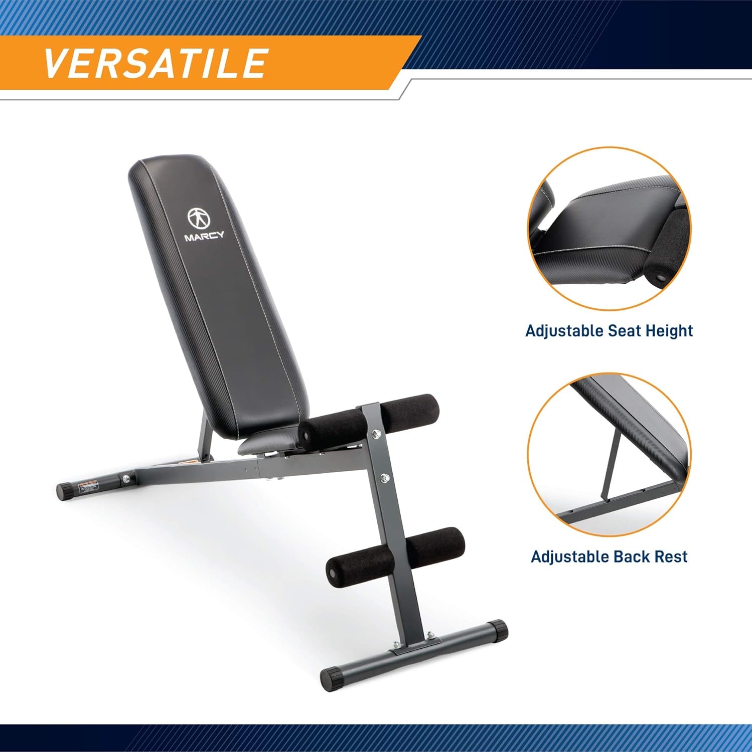 Marcy Exercise Utility Bench for Upright, Incline, Decline, and Flat Exercise SB-261W , Black , 42.00 x 19.00 x 51.00 inches