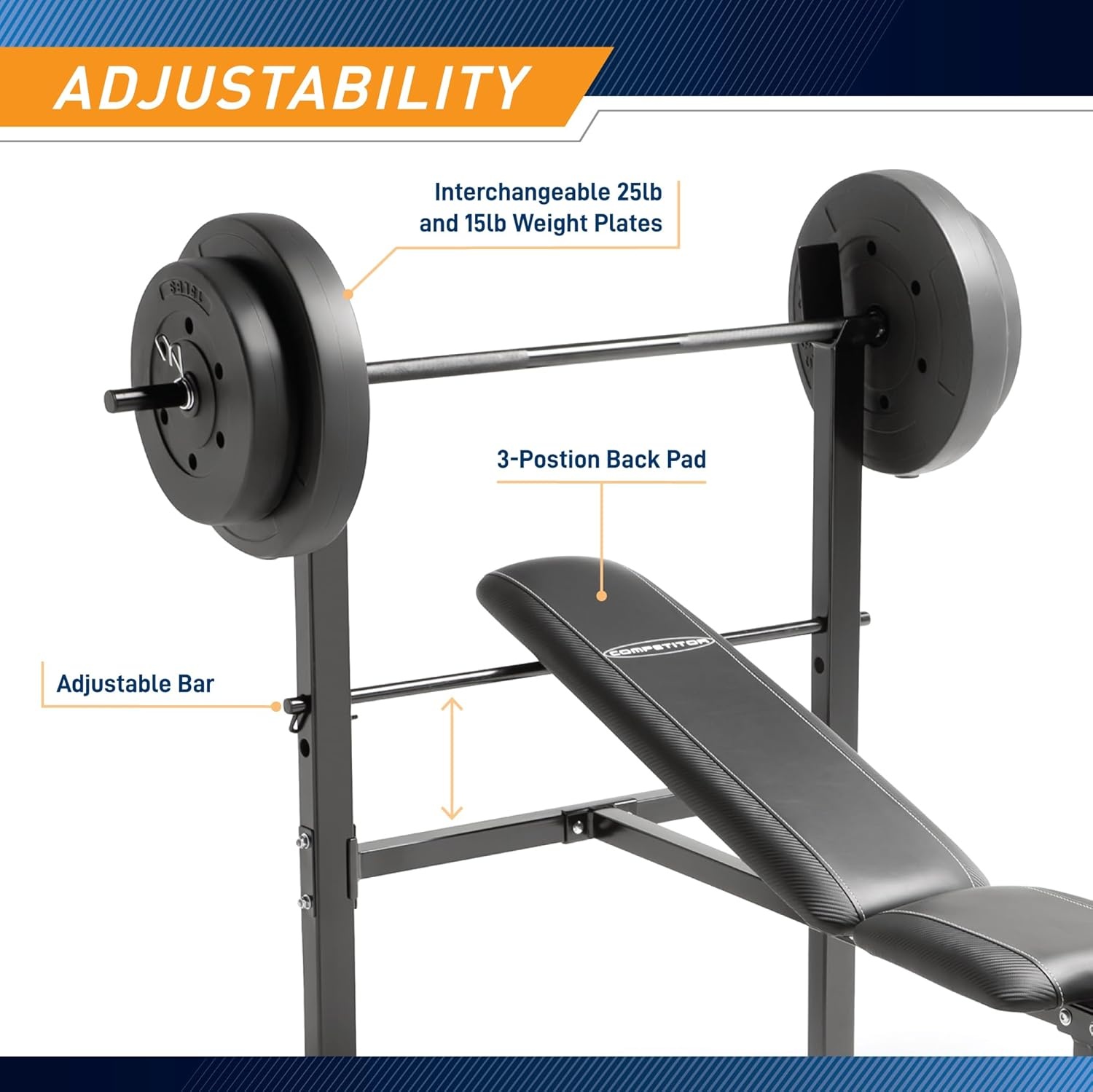 Marcy Standard Weight Bench with 80lbs to 100 lbs Vinyl-Coated Weight Set for Strength Training, Weight Lifting for Personal Home Gym(Black – 80 lbs)