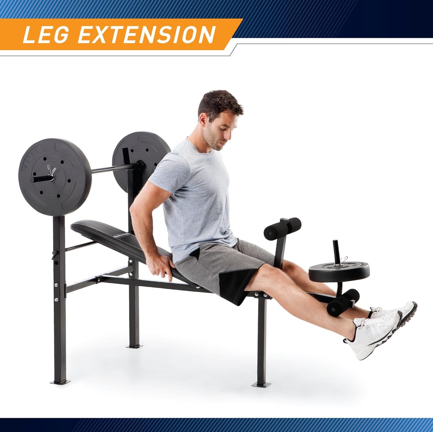 Marcy Standard Weight Bench with 80lbs to 100 lbs Vinyl-Coated Weight Set for Strength Training, Weight Lifting for Personal Home Gym(Black – 80 lbs)