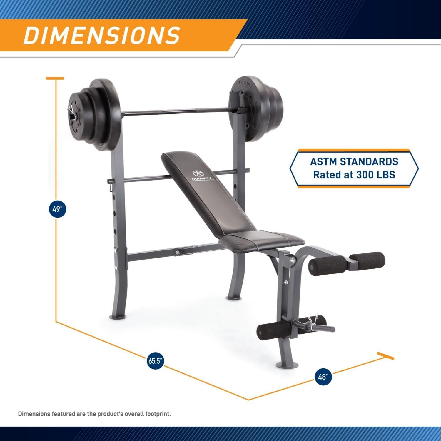 Marcy Standard Weight Bench with 80lbs to 100 lbs Vinyl-Coated Weight Set for Strength Training, Weight Lifting for Personal Home Gym(Black – 100 lbs)
