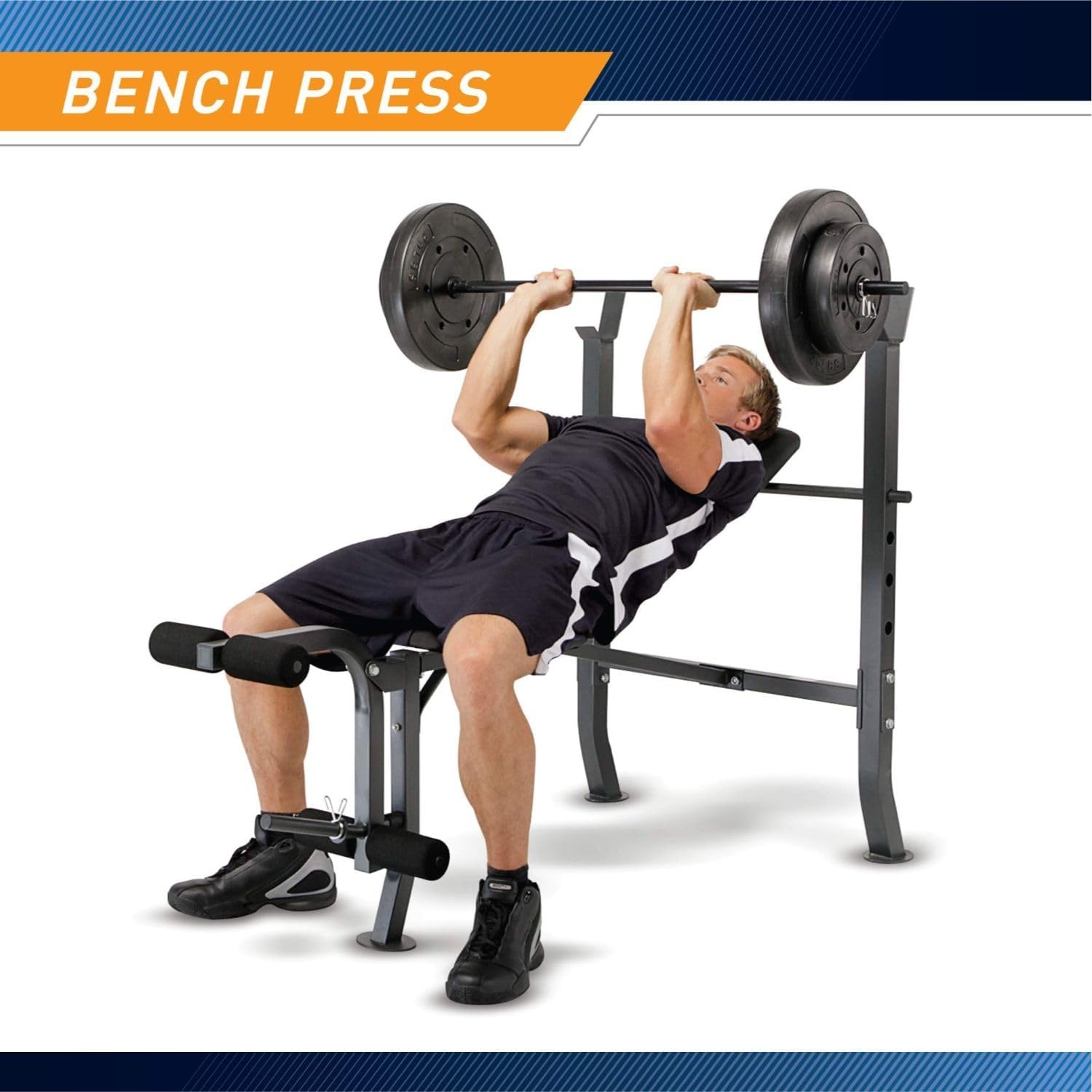 Marcy Standard Weight Bench with 80lbs to 100 lbs Vinyl-Coated Weight Set for Strength Training, Weight Lifting for Personal Home Gym(Black – 100 lbs)