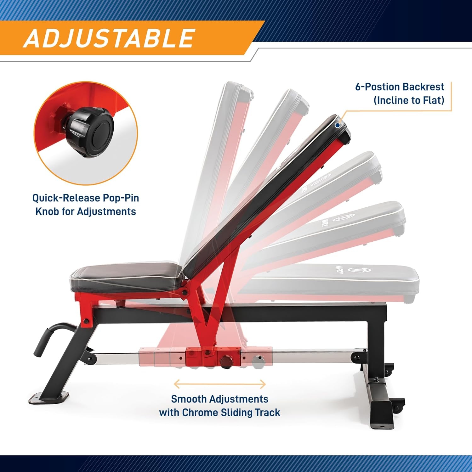Marcy Foldable Standard Weight Benches, Adjustable Strength Training Benches for Full Body Workout(Adjustable Utility Bench)