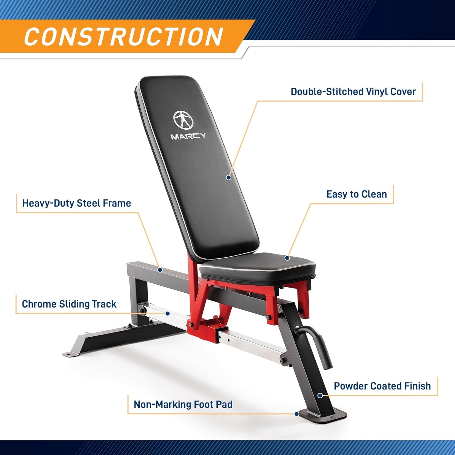 Marcy Foldable Standard Weight Benches, Adjustable Strength Training Benches for Full Body Workout(Adjustable Utility Bench)