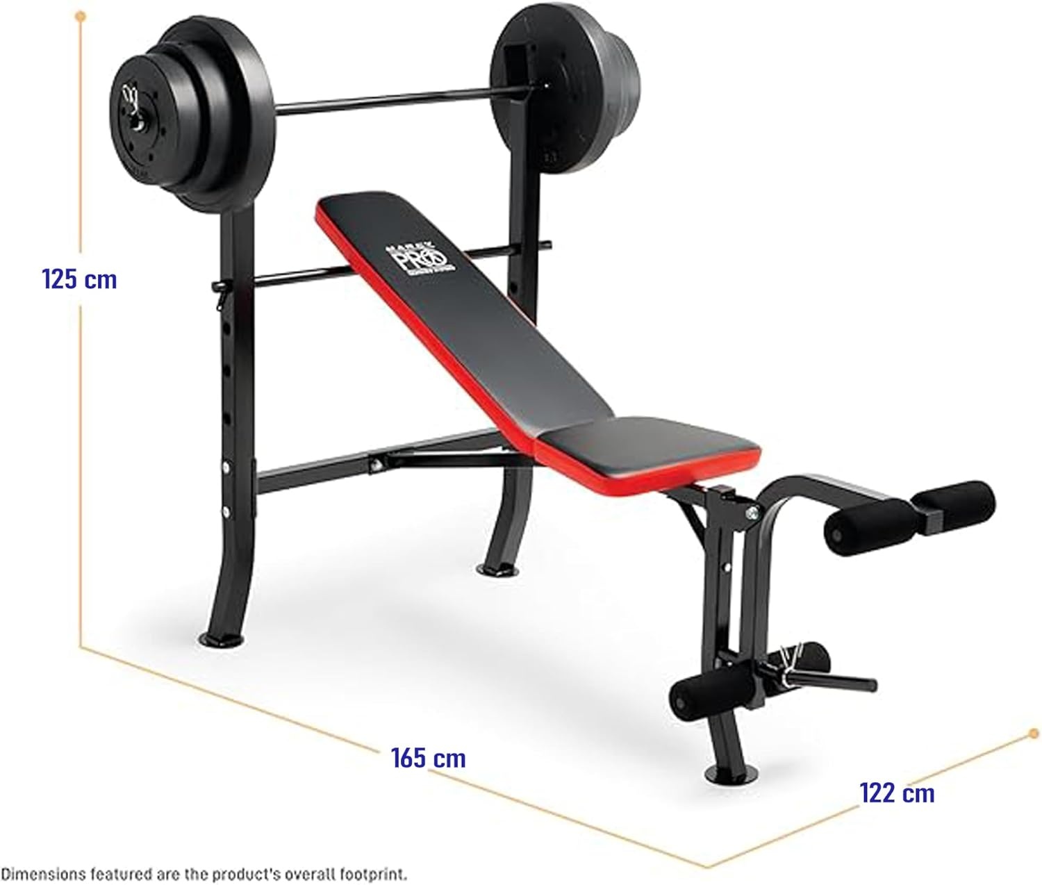 Marcy Standard Weight Bench with 80lbs to 100 lbs Vinyl-Coated Weight Set for Strength Training, Weight Lifting for Personal Home Gym(Black/Red – 100 lbs)