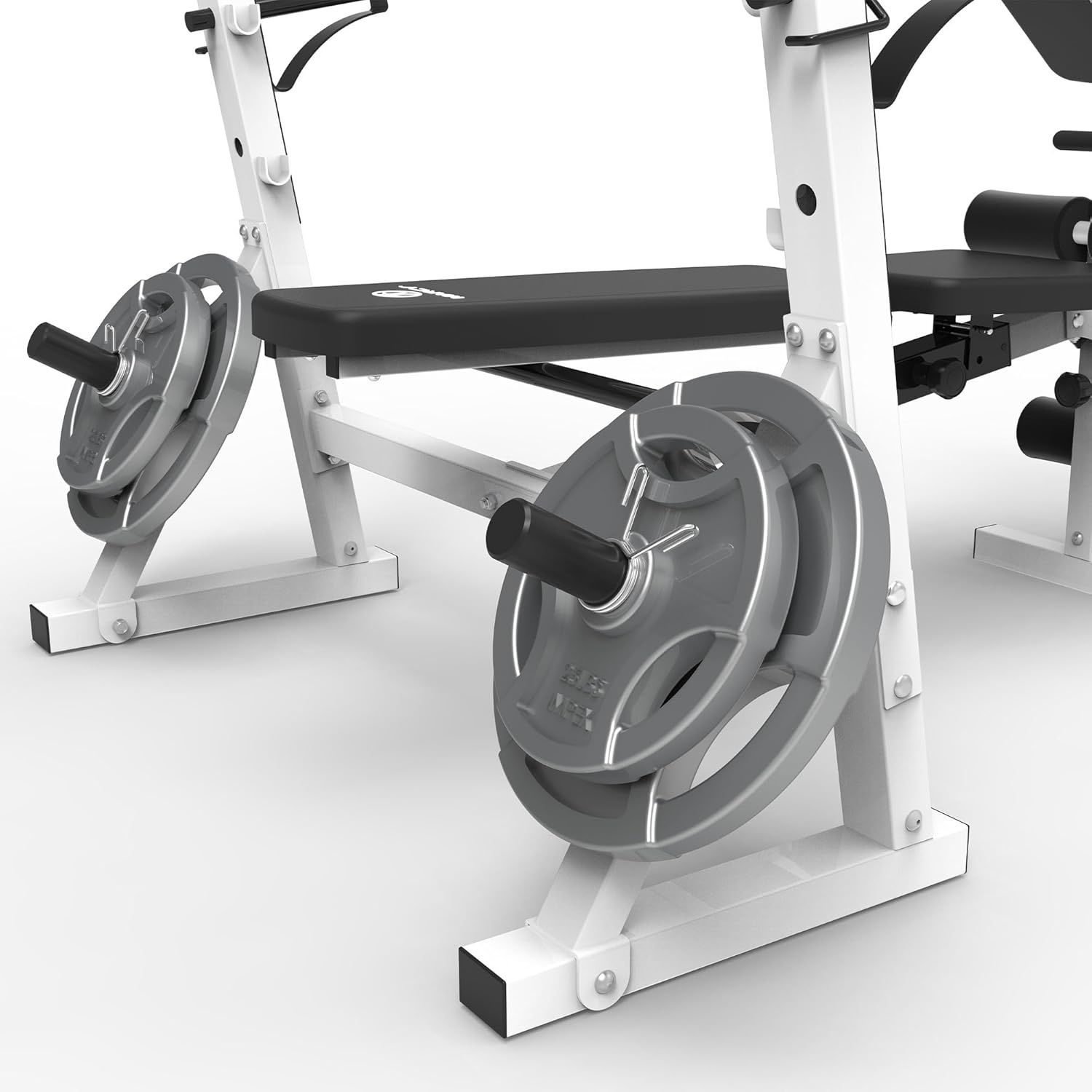 Marcy Olympic Workout Bench for Home Gym Strength Training Equipment with Preacher Curl Pad and Weight Rack Storage, White/Black(Standard B/W)