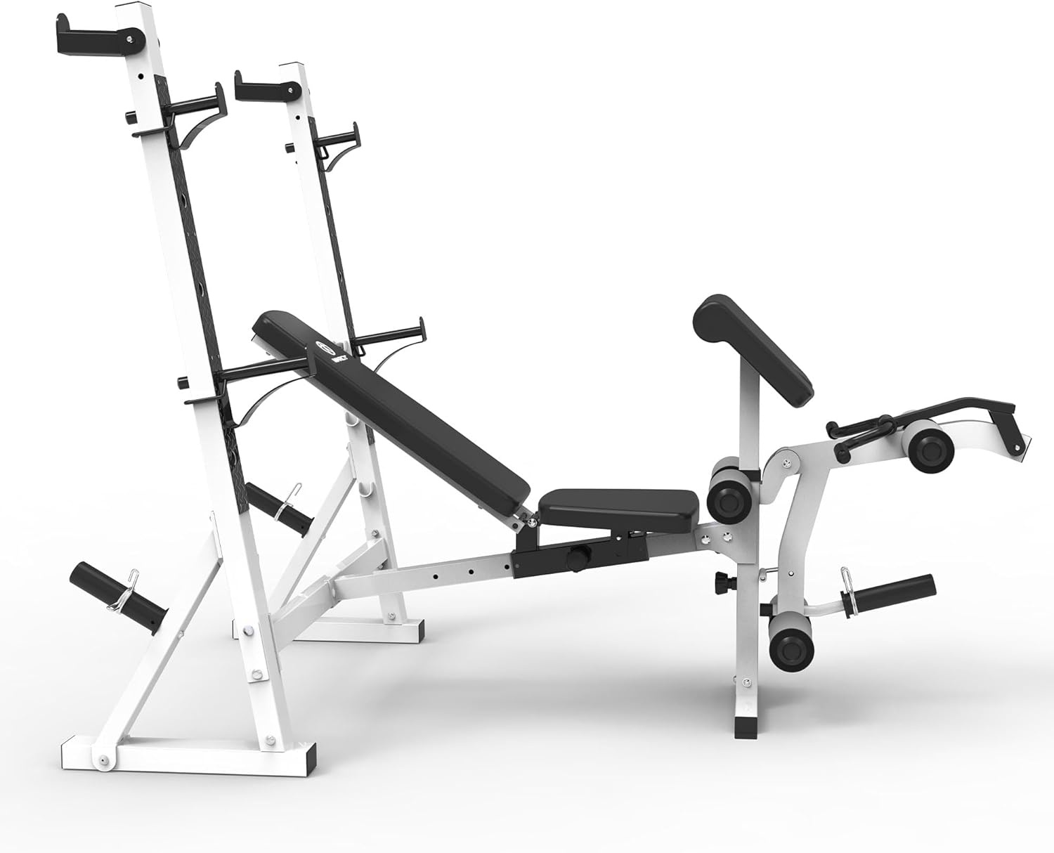 Marcy Olympic Workout Bench for Home Gym Strength Training Equipment with Preacher Curl Pad and Weight Rack Storage, White/Black(Standard B/W)