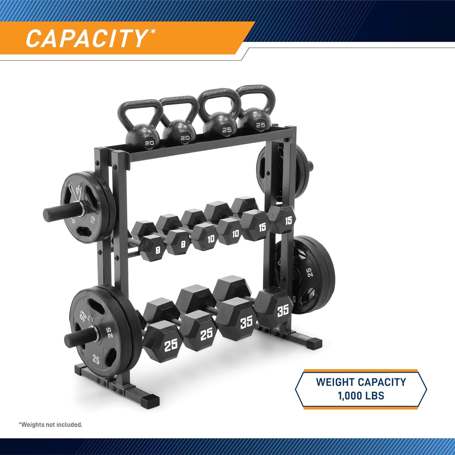 Marcy Weight Storage Organizer Racks for Dumbbells, Kettlebells, Weight Plates(Dark Grey Combo Weight Rack)