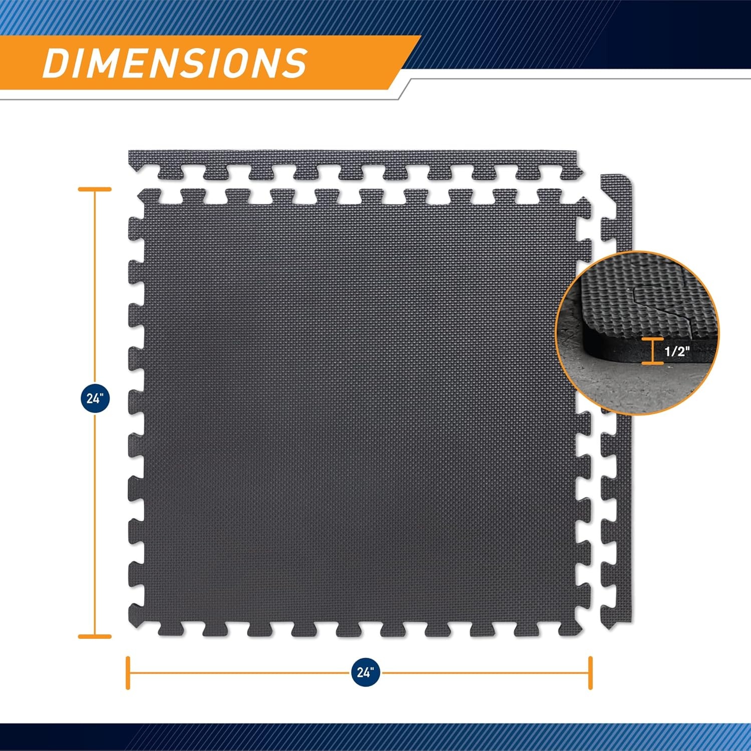 Marcy EVA Foam Interlocking Flooring Mat High Density Non-Slip Tiles for Fitness Equipment, Workout Cushion and Floor Protection(Black – 0.5 Inch – 6 Tiles (24 Sq Ft))