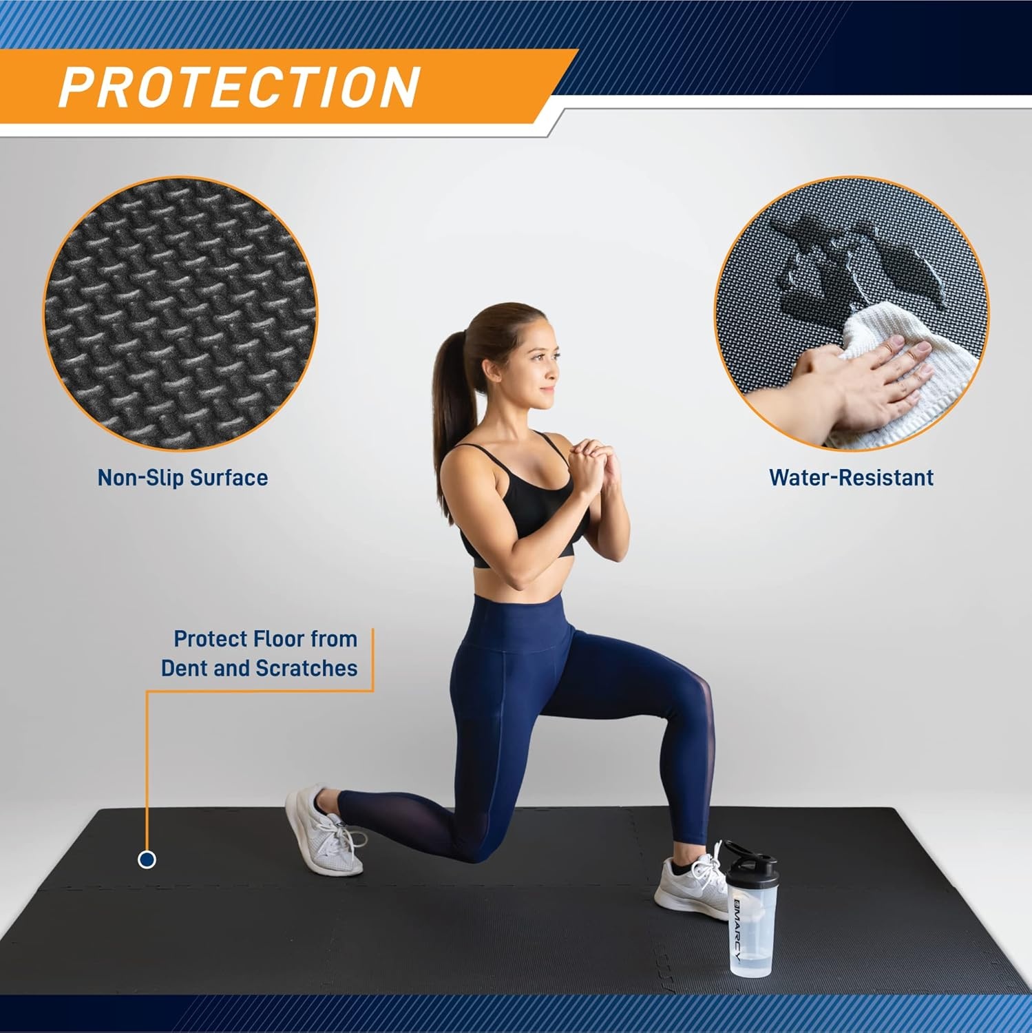 Marcy EVA Foam Interlocking Flooring Mat High Density Non-Slip Tiles for Fitness Equipment, Workout Cushion and Floor Protection(Black – 0.5 Inch – 6 Tiles (24 Sq Ft))