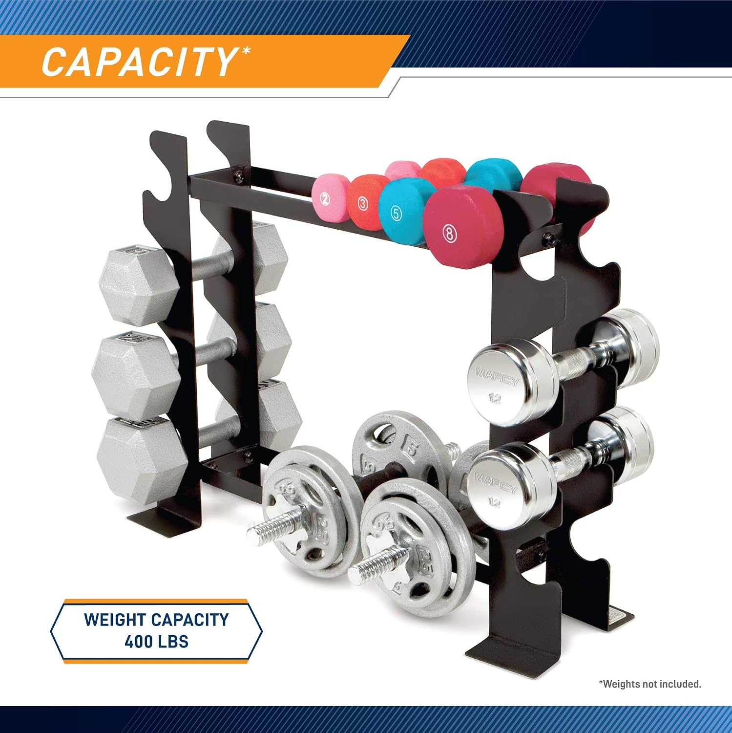 Marcy Weight Storage Organizer Racks for Dumbbells, Kettlebells, Weight Plates(Dark Grey Compack DB Rack)