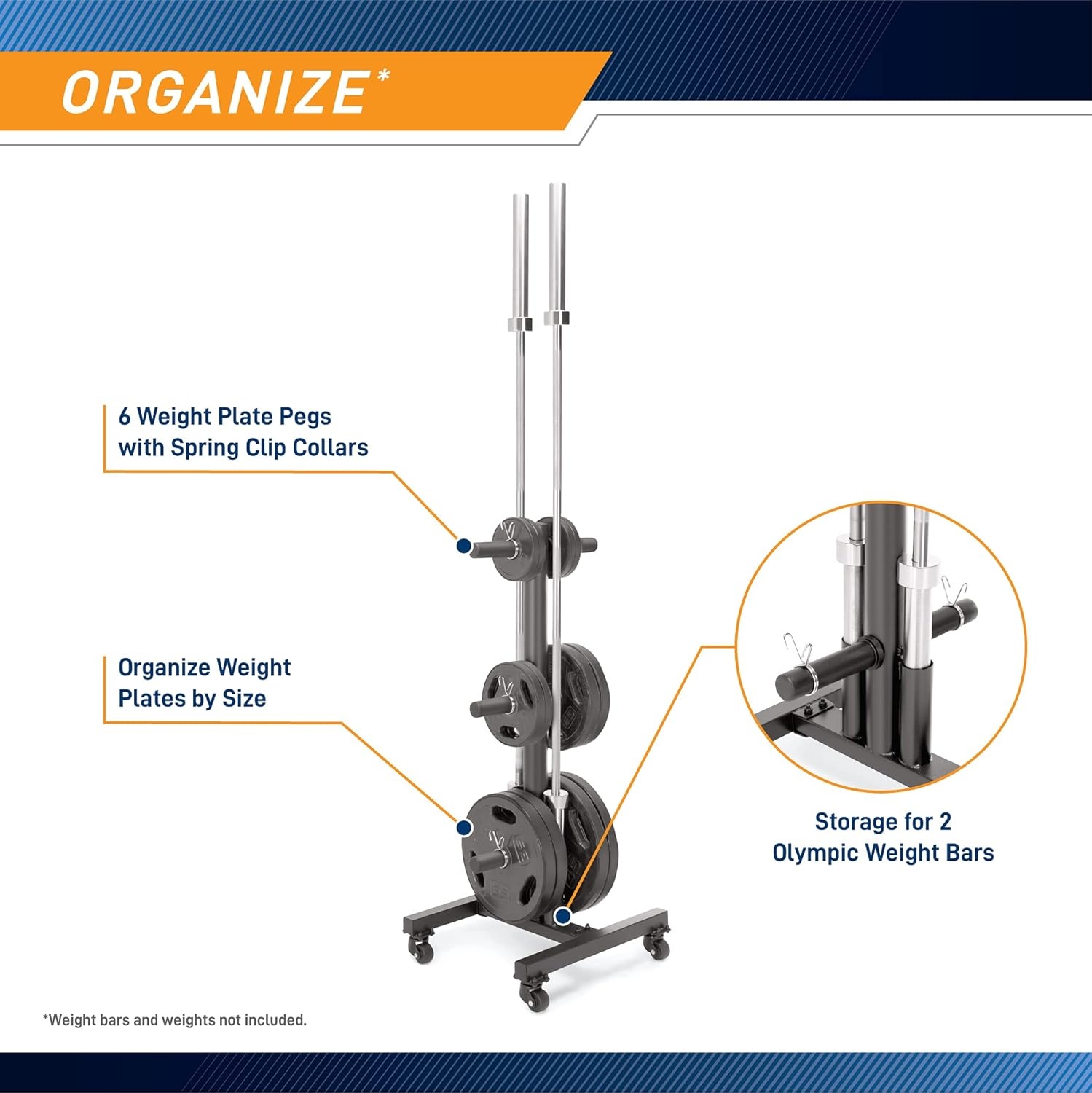 Marcy Olympic Weight Plate Tree for 2-Inch Plates Weight Storage Rack(Square w/ Wheels – Black)
