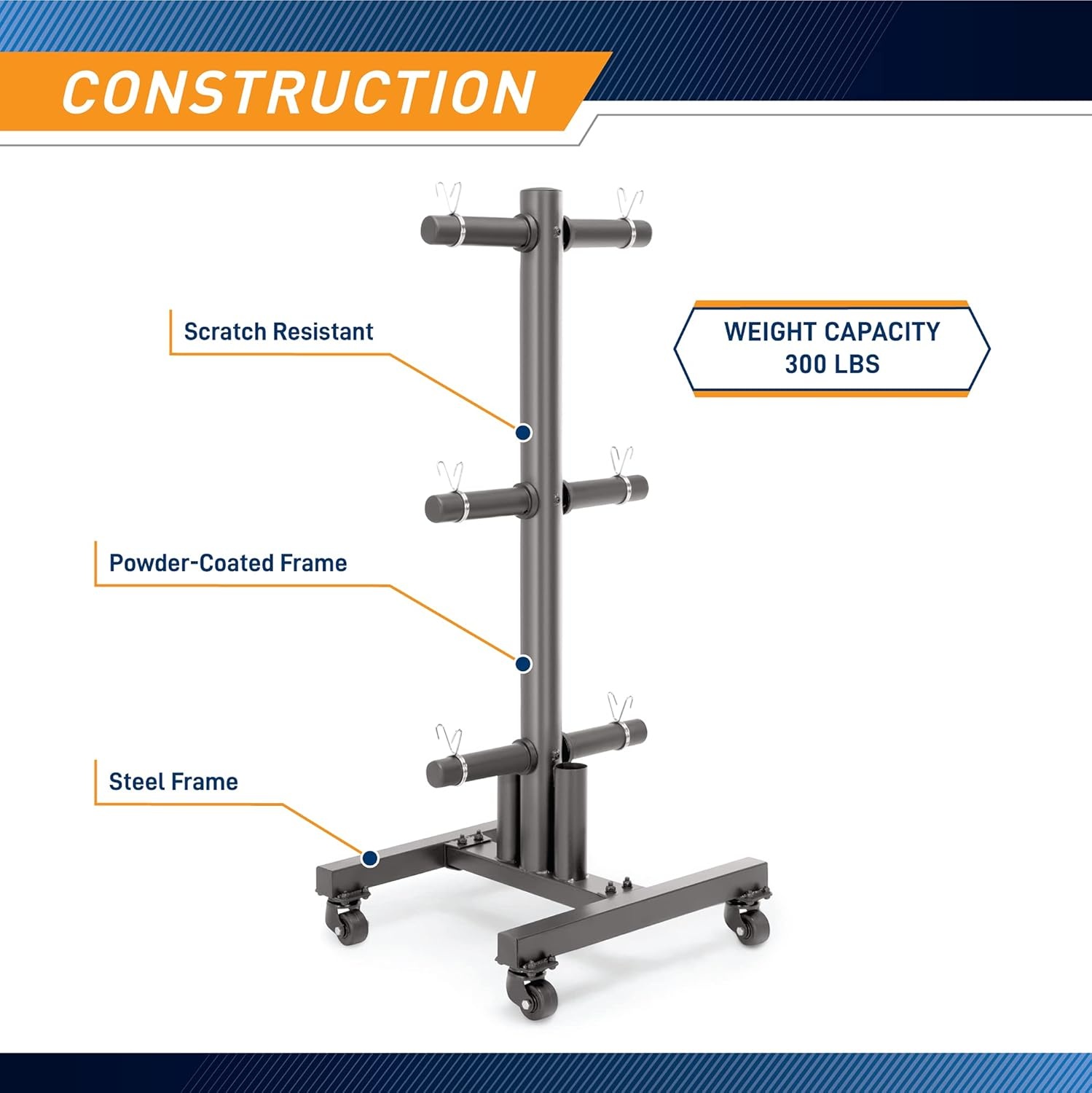 Marcy Olympic Weight Plate Tree for 2-Inch Plates Weight Storage Rack(Square w/ Wheels – Black)