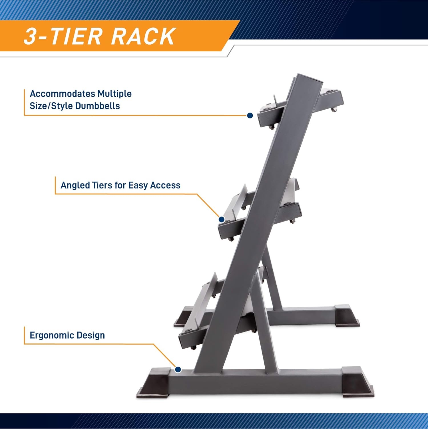 Marcy Weight Storage Organizer Racks for Dumbbells, Kettlebells, Weight Plates(Dark Grey 3-Tier DB Rack)