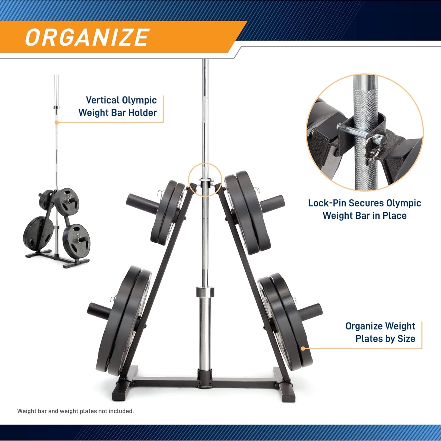 Marcy Olympic Weight Plate Tree for 2-Inch Plates Weight Storage Rack(A-Frame – Black)