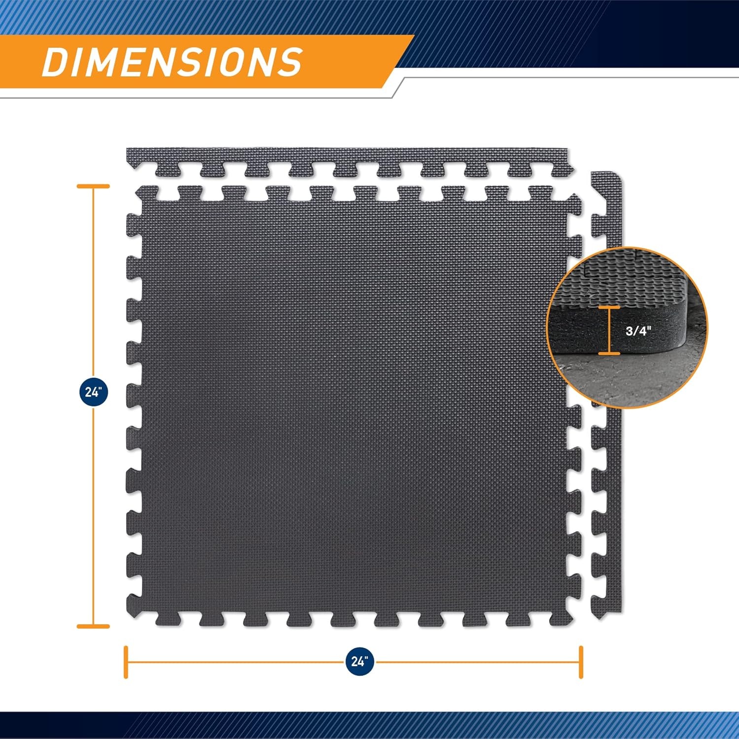 Marcy EVA Foam Interlocking Flooring Mat High Density Non-Slip Tiles for Fitness Equipment, Workout Cushion and Floor Protection(Black – 0.75 Inch – 6 Tiles (24 Sq Ft))