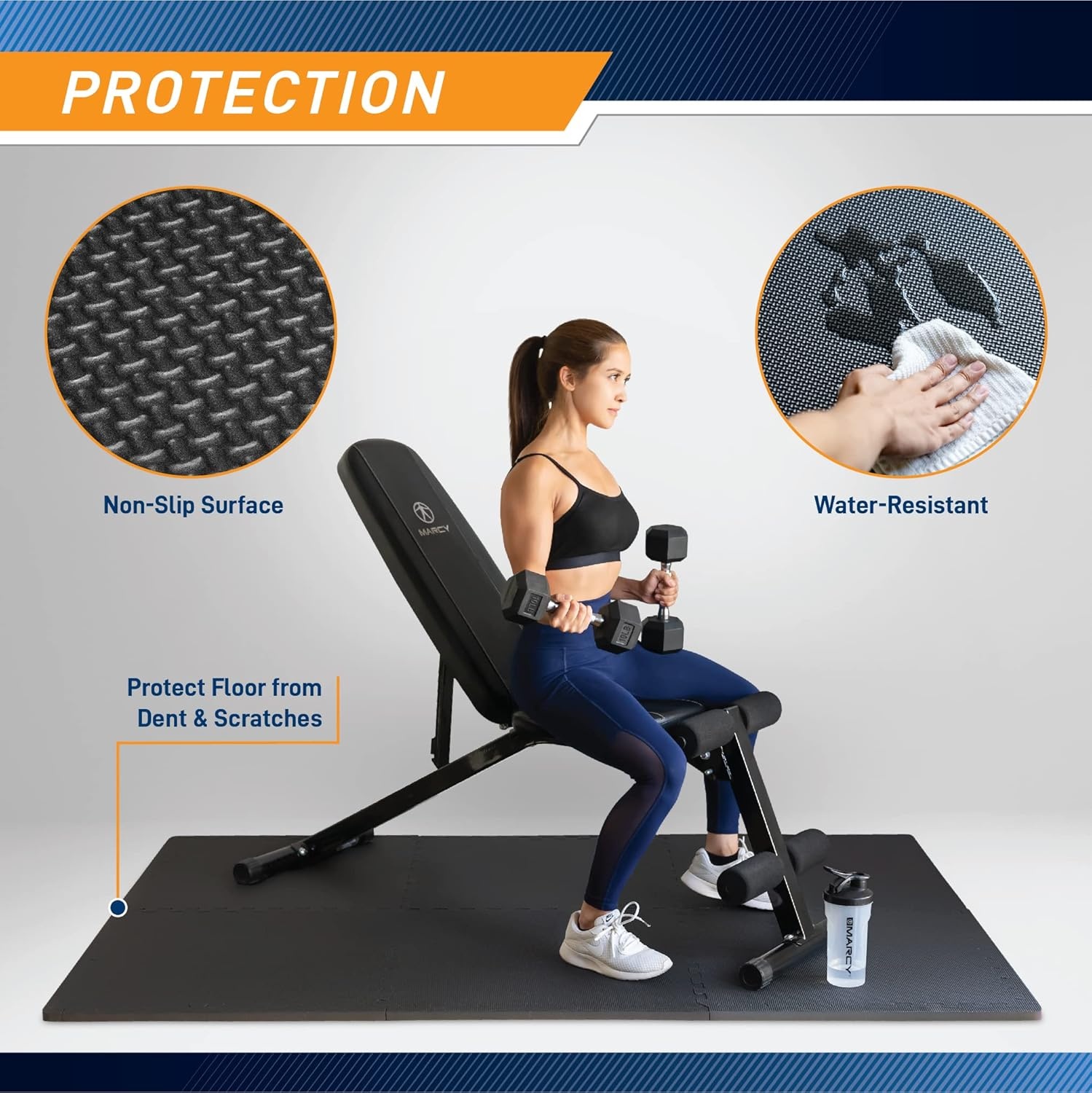 Marcy EVA Foam Interlocking Flooring Mat High Density Non-Slip Tiles for Fitness Equipment, Workout Cushion and Floor Protection(Black – 0.75 Inch – 6 Tiles (24 Sq Ft))