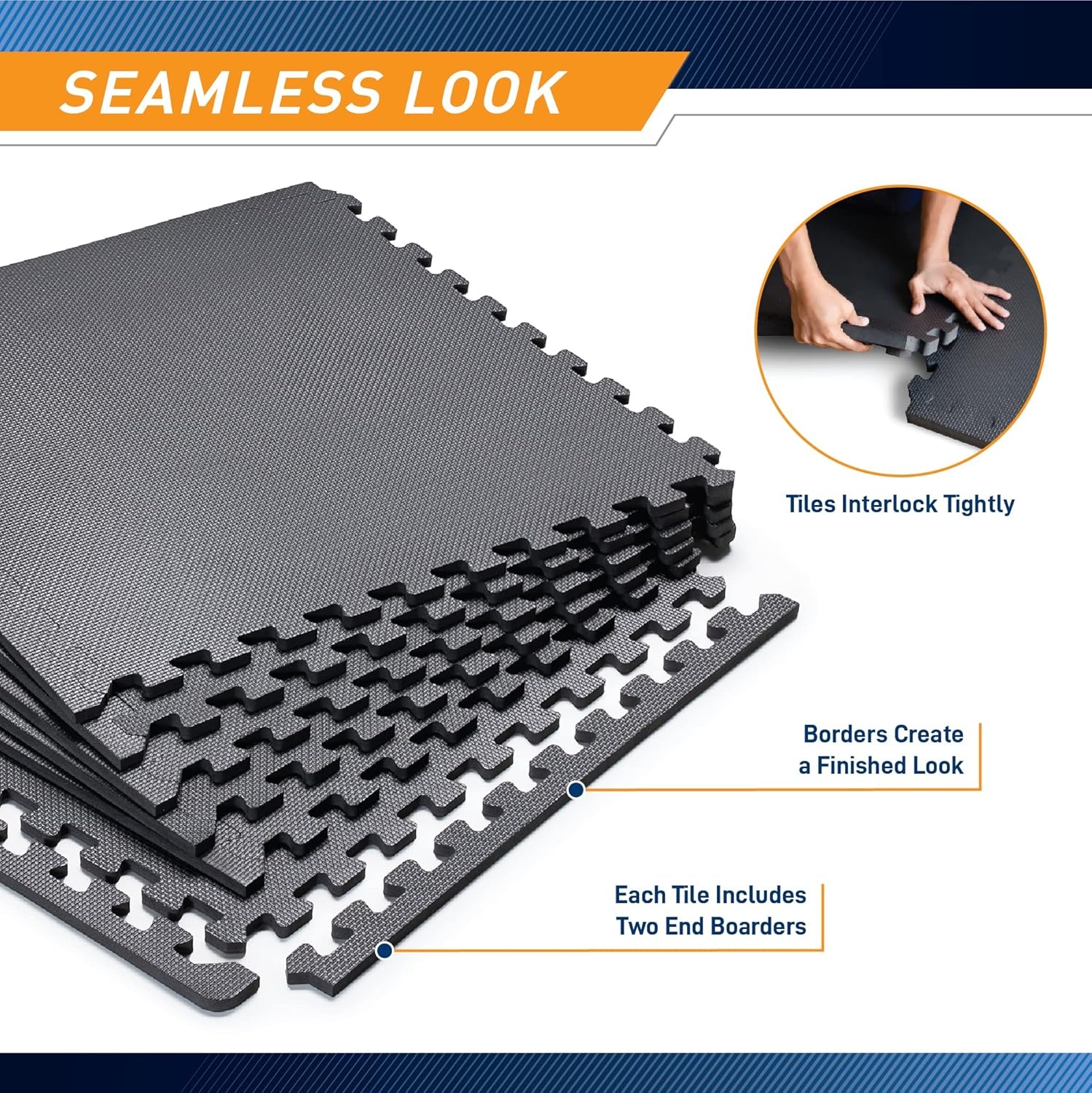 Marcy EVA Foam Interlocking Flooring Mat High Density Non-Slip Tiles for Fitness Equipment, Workout Cushion and Floor Protection(Black – 0.75 Inch – 6 Tiles (24 Sq Ft))