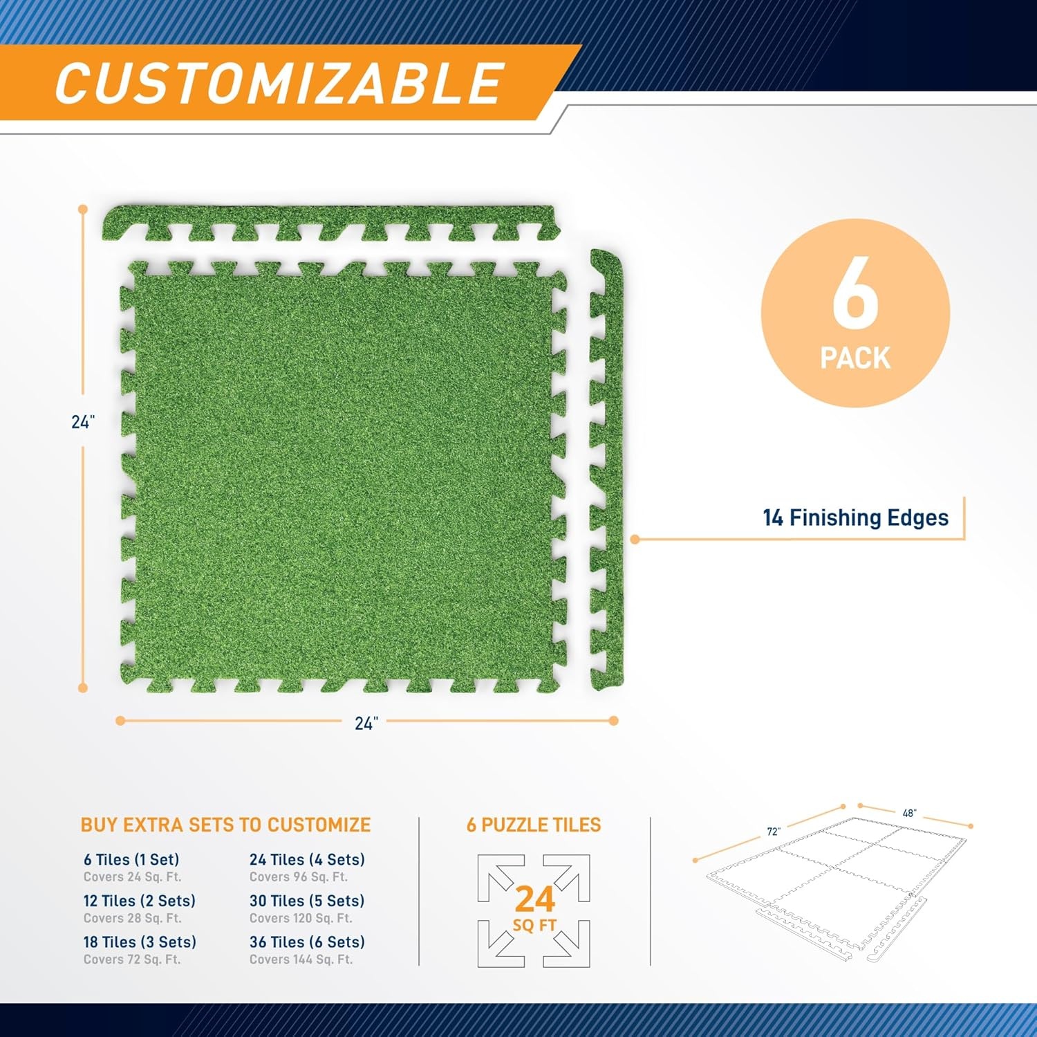 Marcy EVA Foam Interlocking Flooring Mat High Density Non-Slip Tiles for Fitness Equipment, Workout Cushion and Floor Protection(Green – 0.5-in – Turf Top 6 Tiles (24sq Ft))