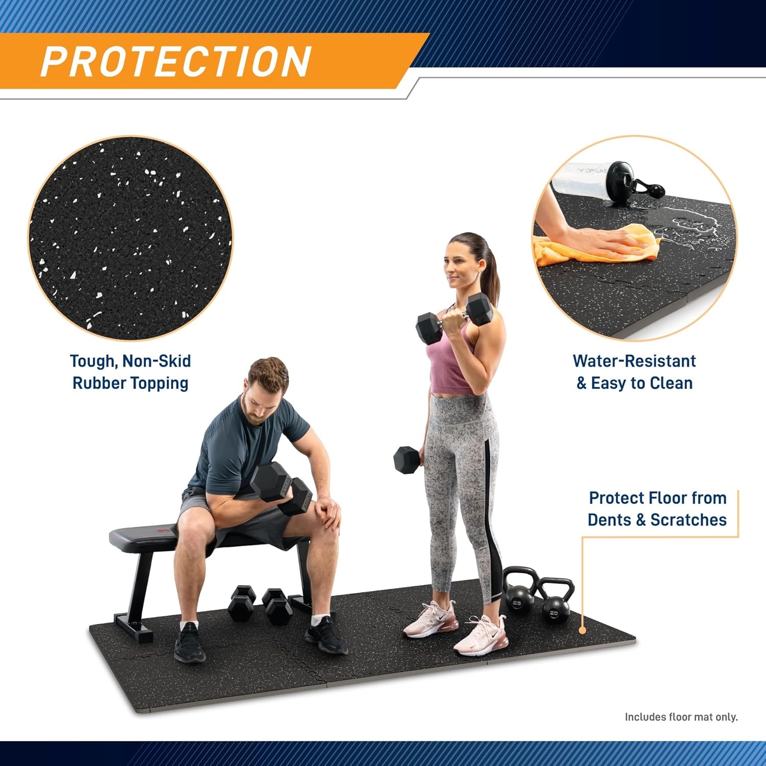 Marcy EVA Foam Interlocking Flooring Mat High Density Non-Slip Tiles for Fitness Equipment, Workout Cushion and Floor Protection(Multi – 0.75 Inch – Rubber Top 6 Tiles (24 Sq Ft))